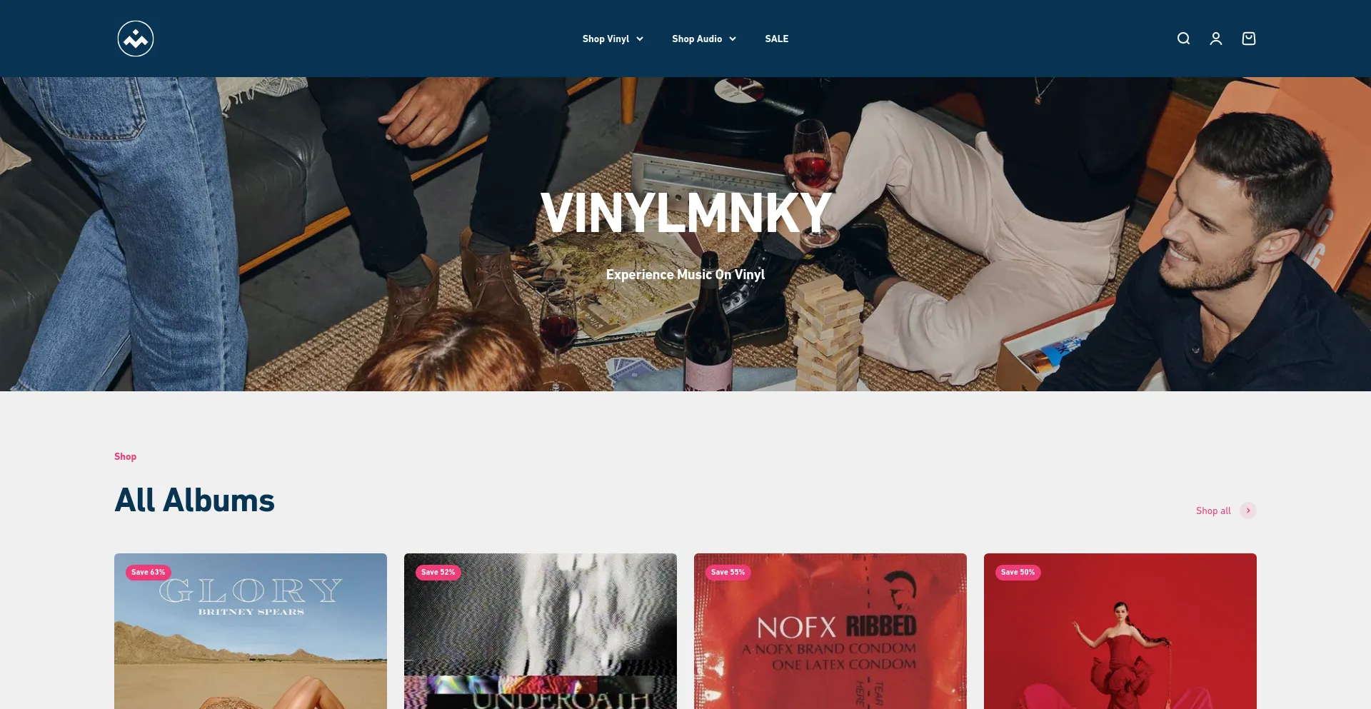 Screenshot of vinylmnky.com homepage