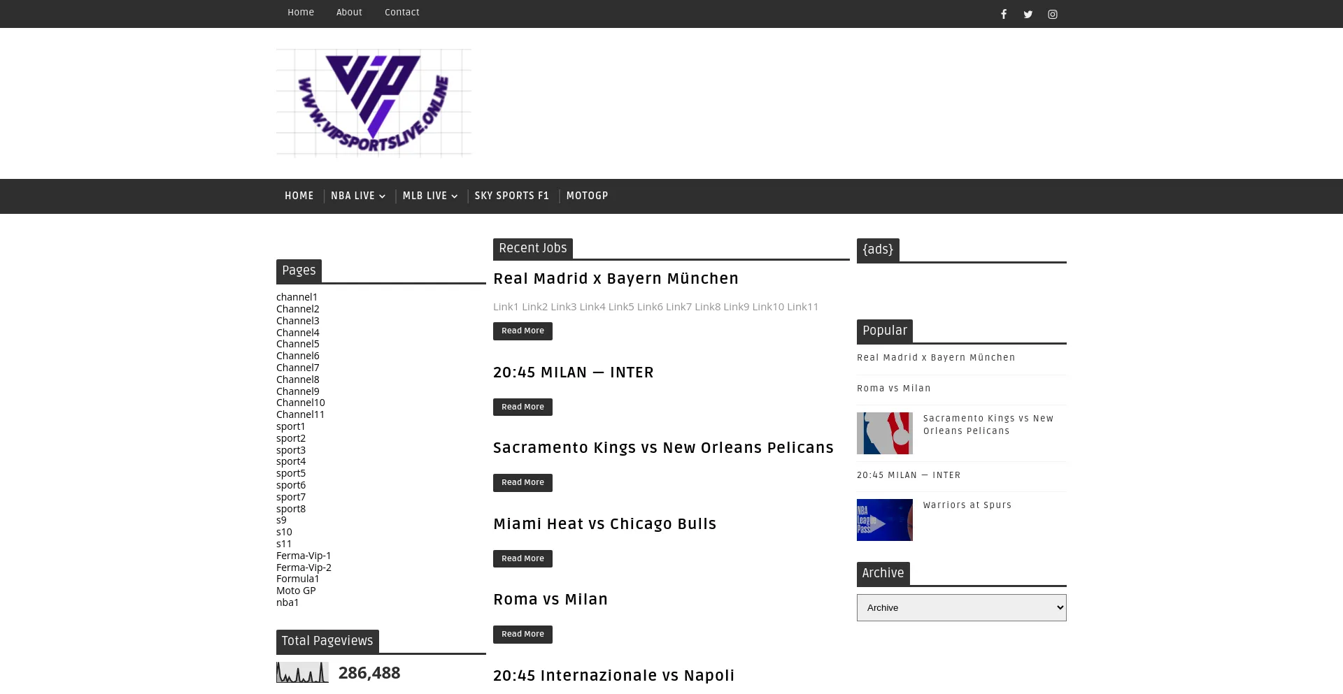 Screenshot of vipsportslive.online homepage