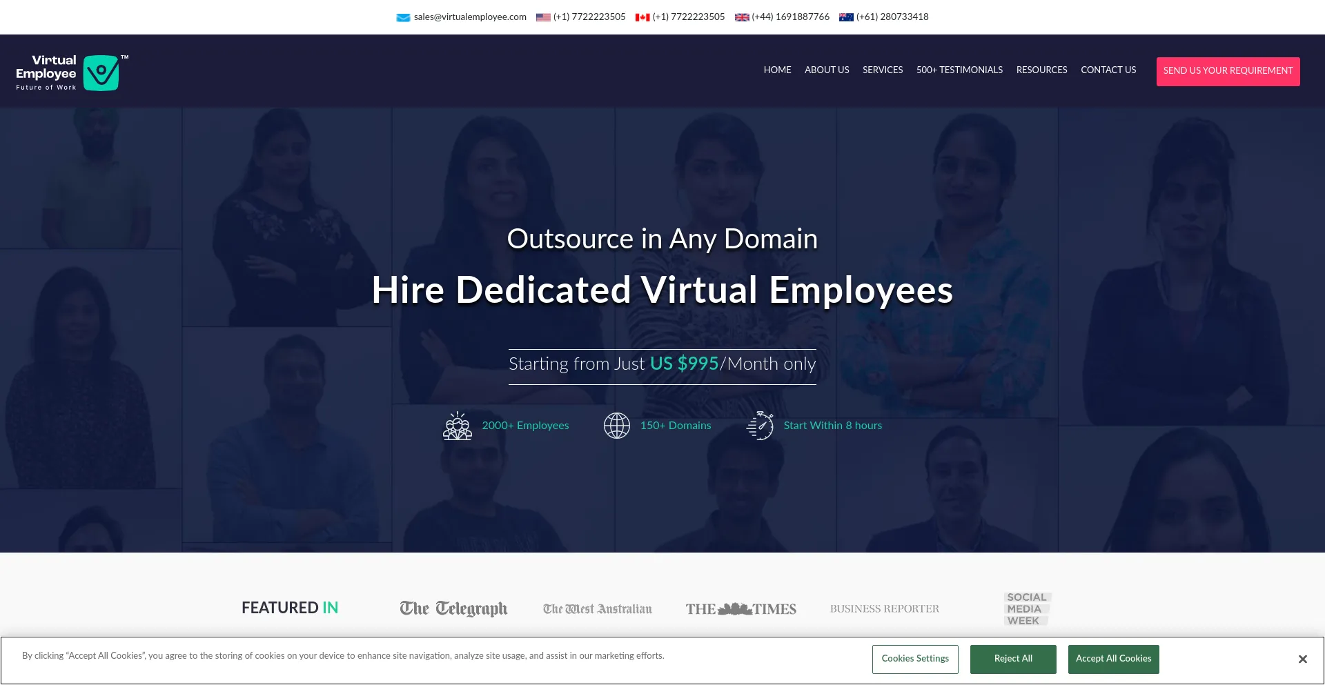 Screenshot of virtualemployee.com homepage