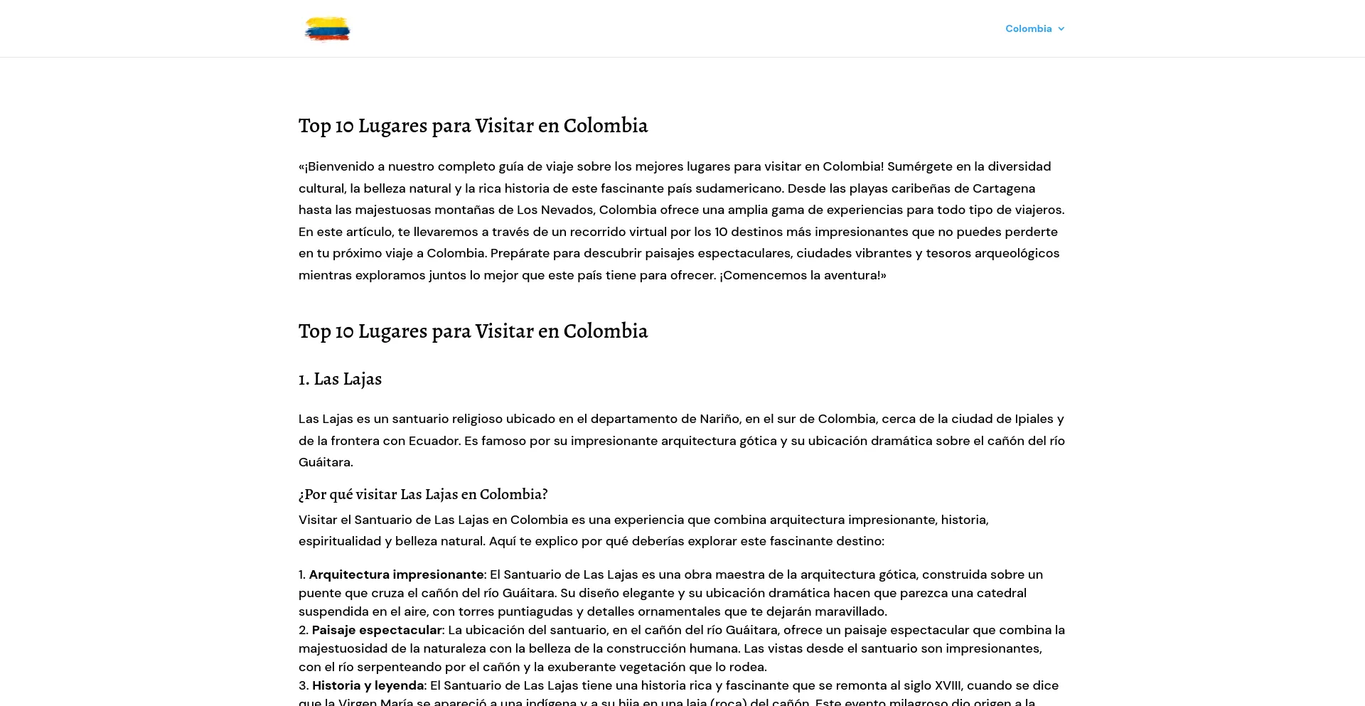 Screenshot of visitandocolombia.com homepage