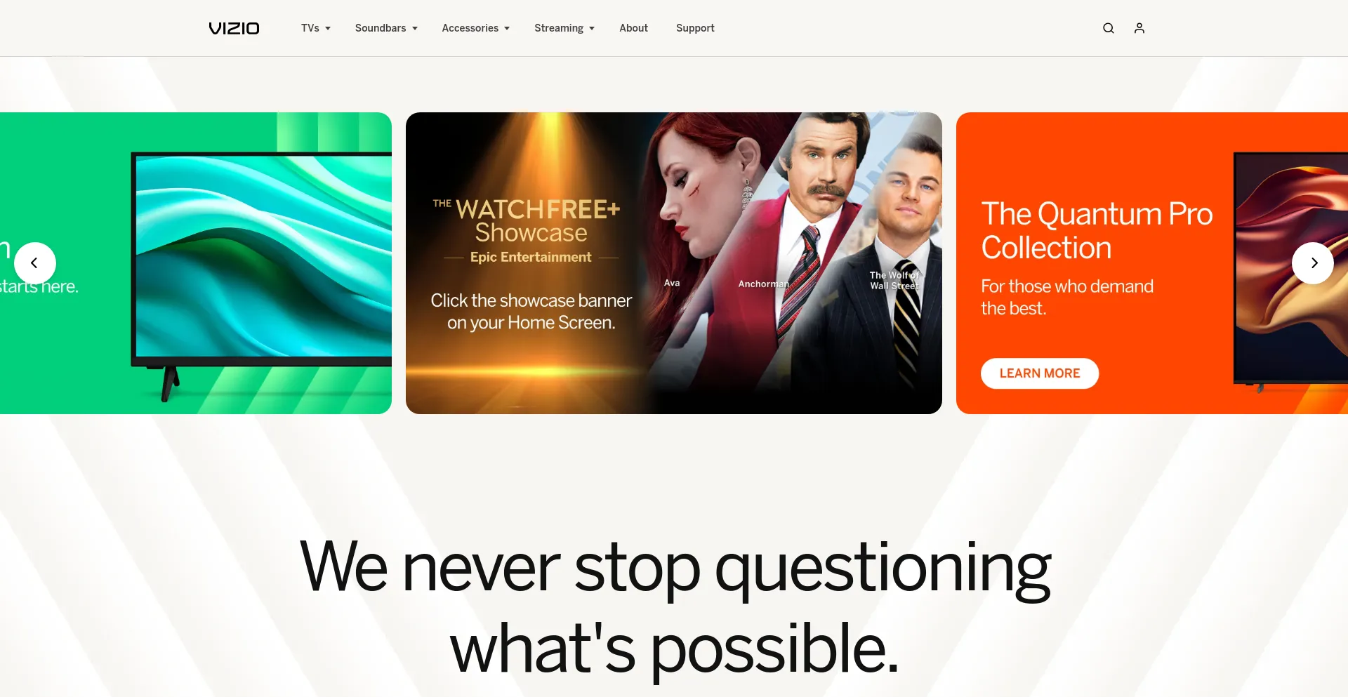 Screenshot of vizio.com homepage