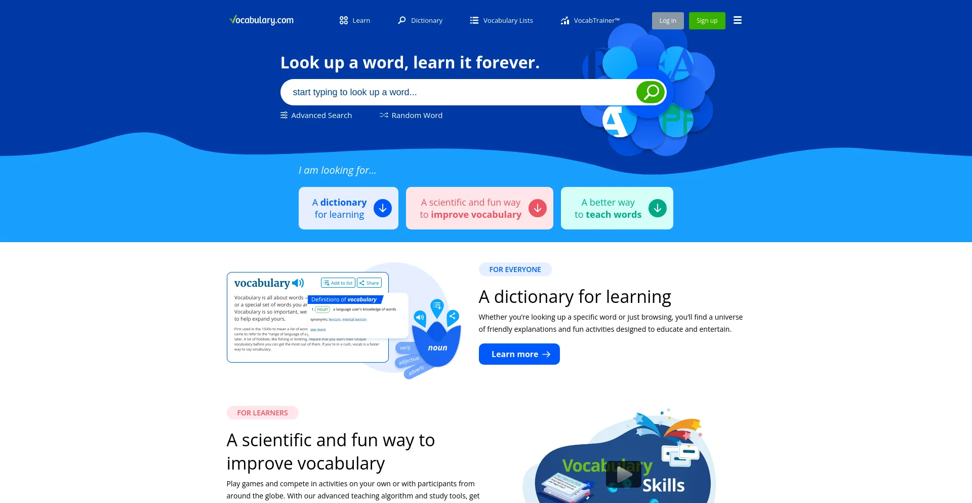 Screenshot of vocabulary.com homepage