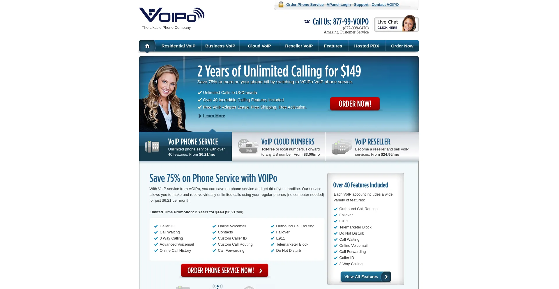 Screenshot of voipo.com homepage