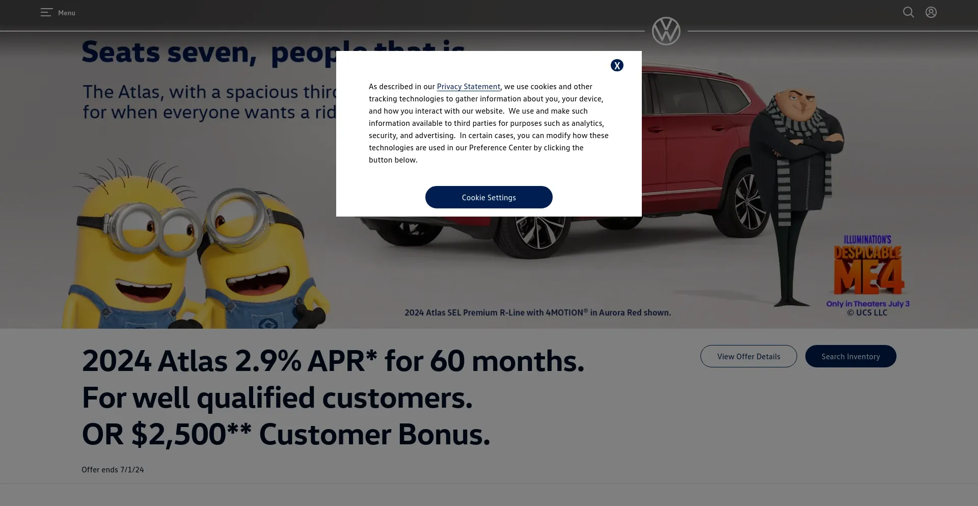 Screenshot of volkswagen.com homepage