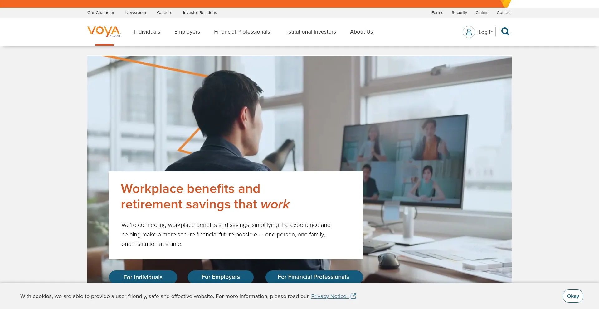 Screenshot of voya.com homepage