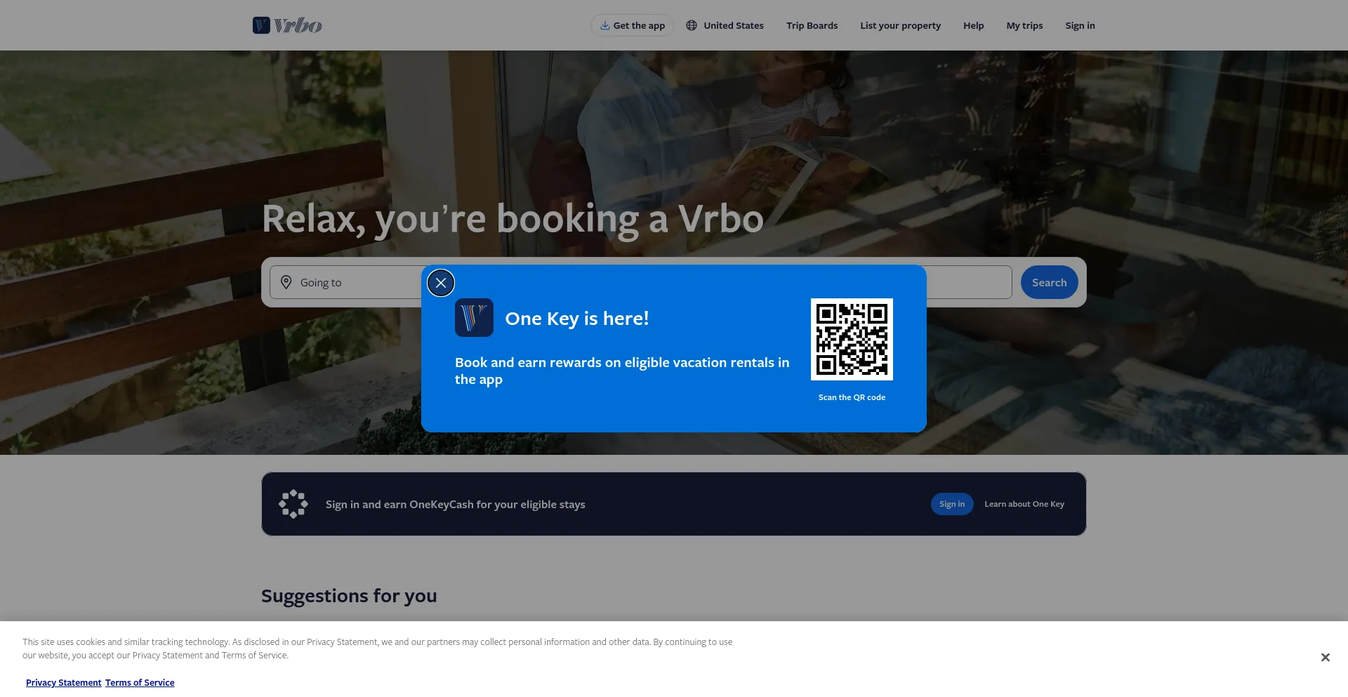 Screenshot of vrbo.com homepage