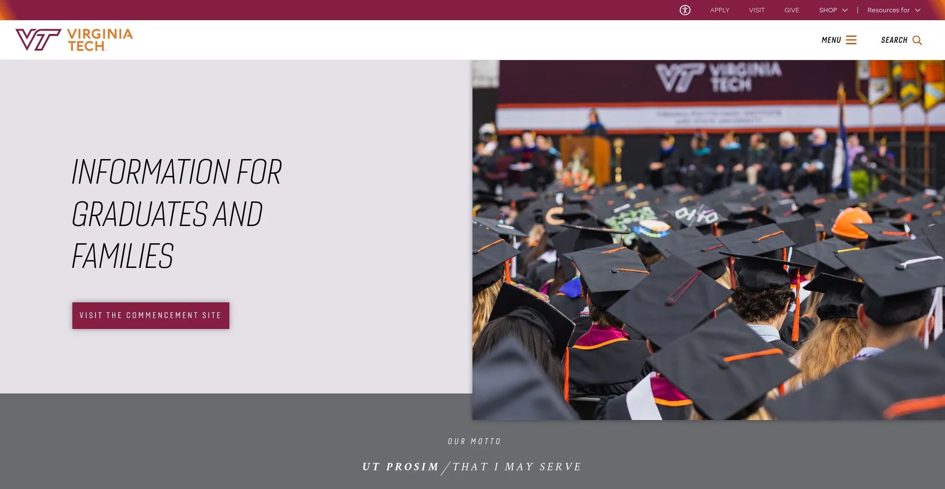 Screenshot of vt.edu homepage