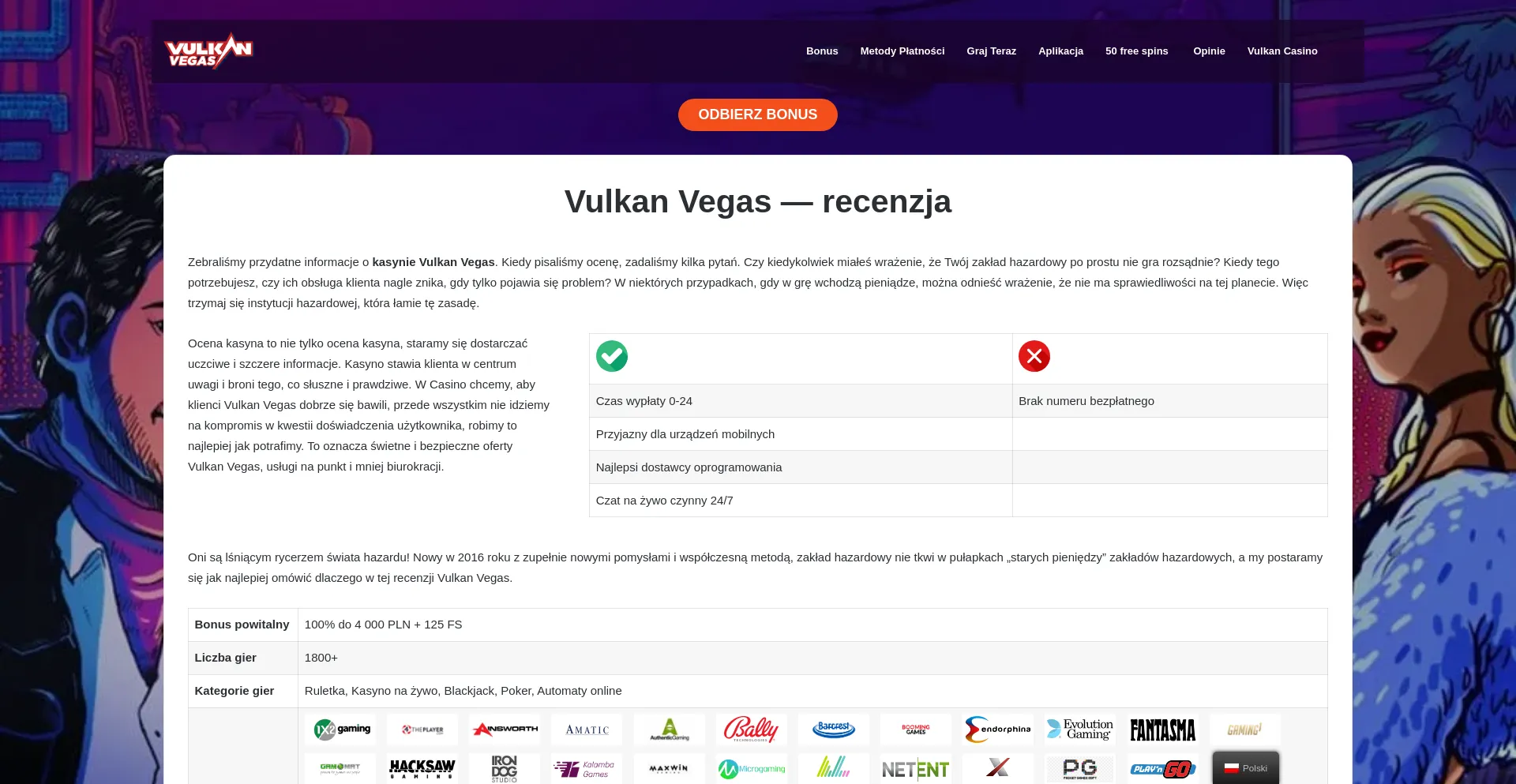 Screenshot of vulkanvegaspl.com homepage