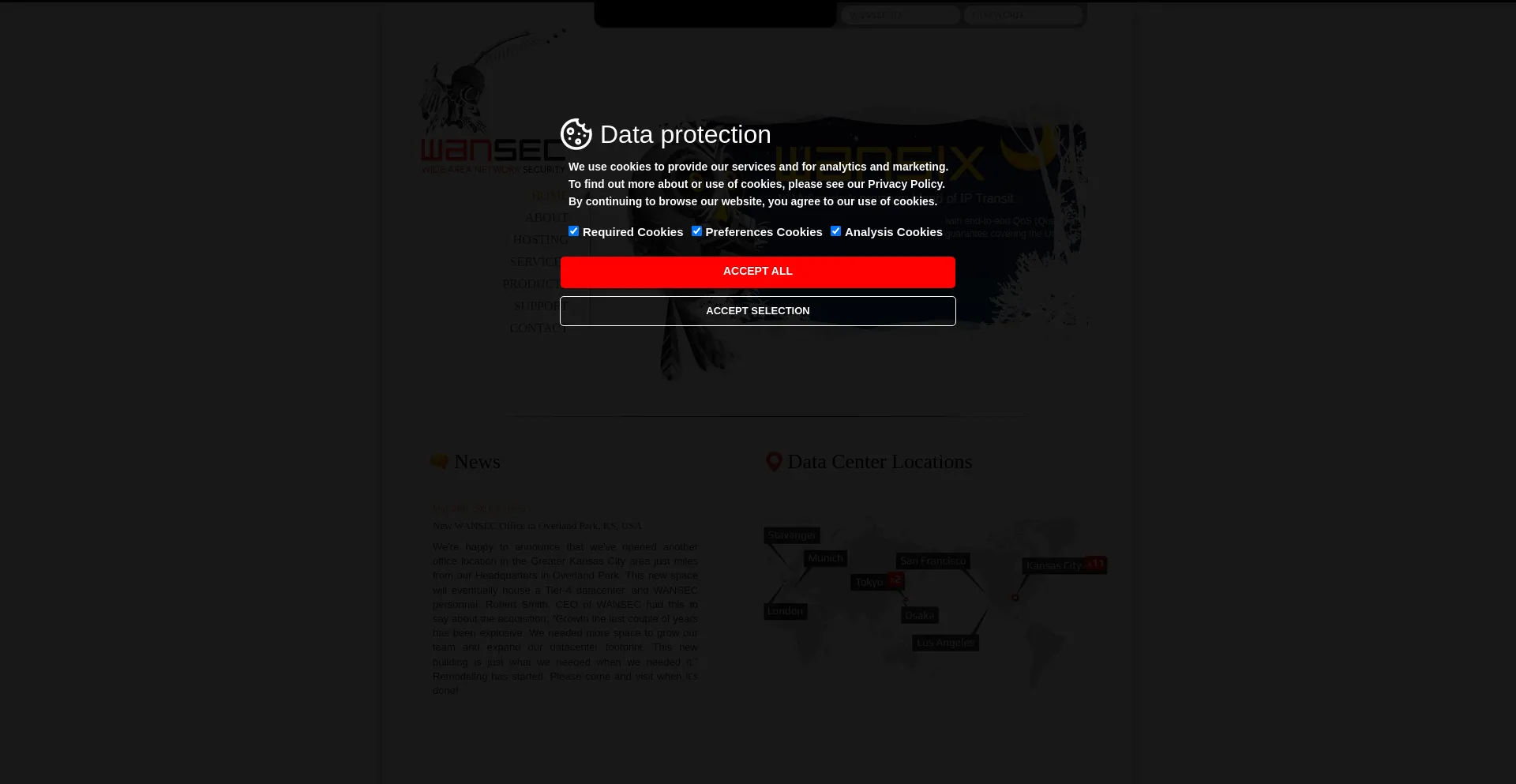 Screenshot of wansecurity.com homepage