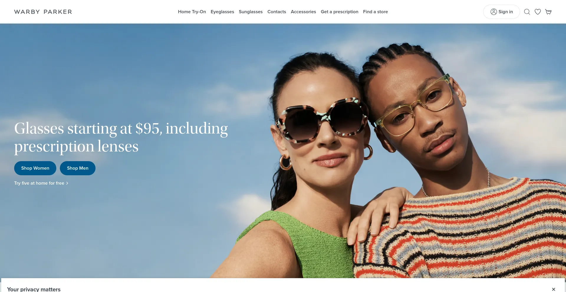 Screenshot of warbyparker.com homepage