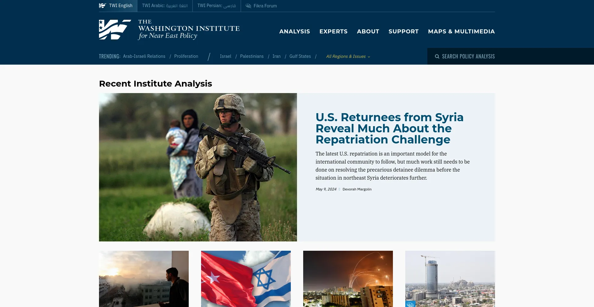 Screenshot of washingtoninstitute.org homepage