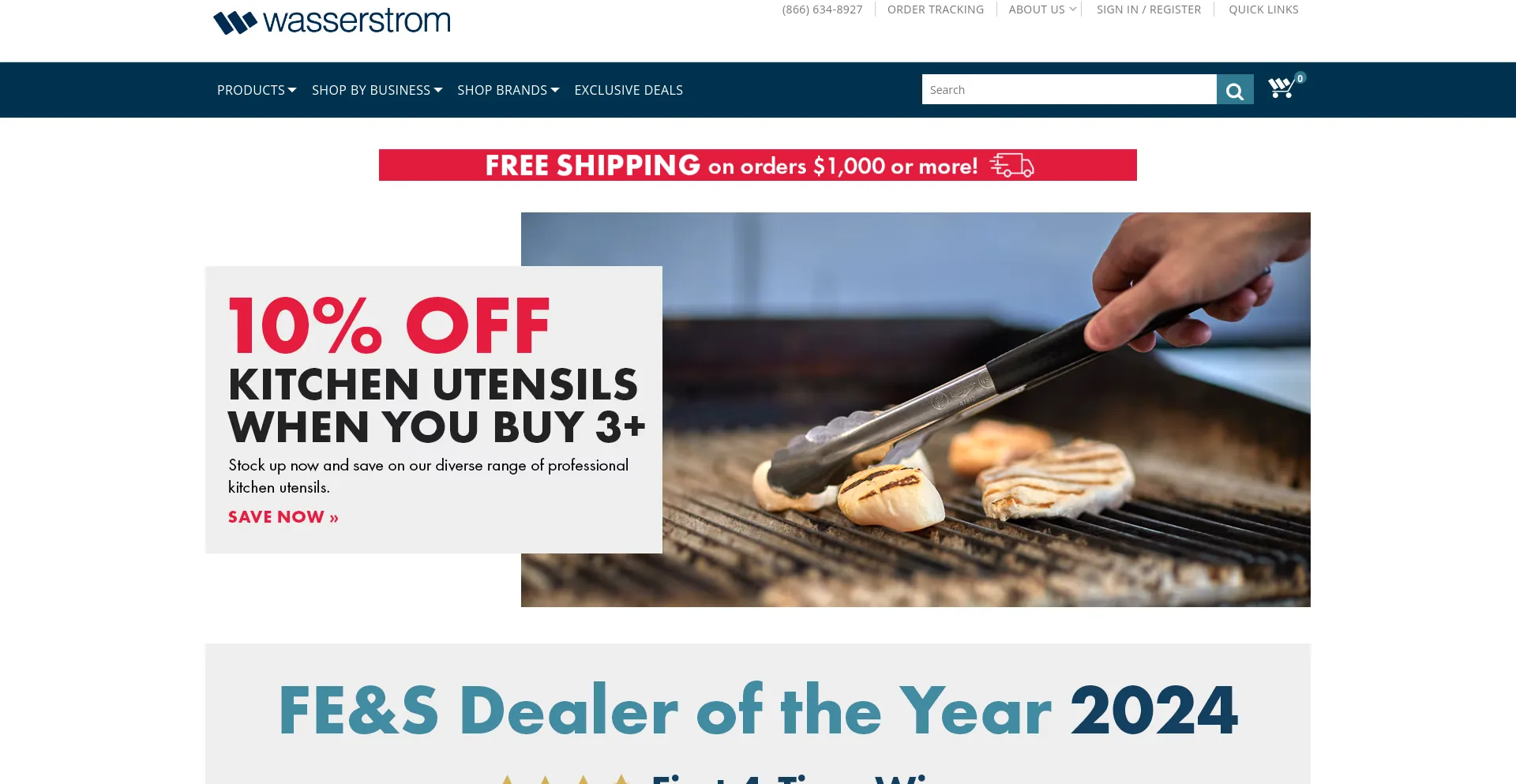 Screenshot of wasserstrom.com homepage