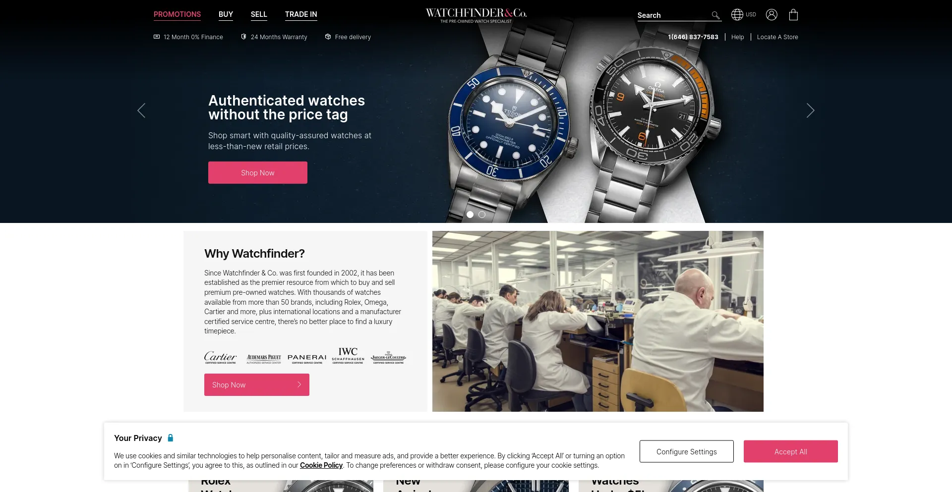 Screenshot of watchfinder.com homepage