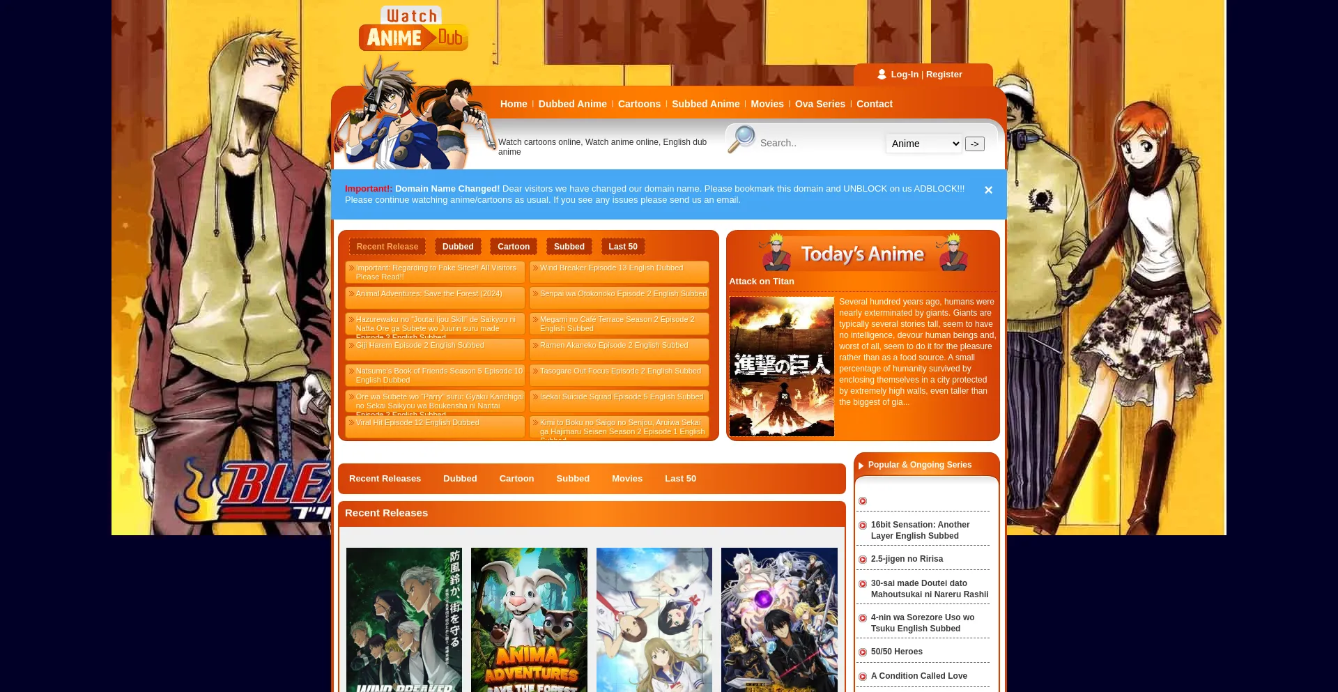 Screenshot of wcostream.tv homepage