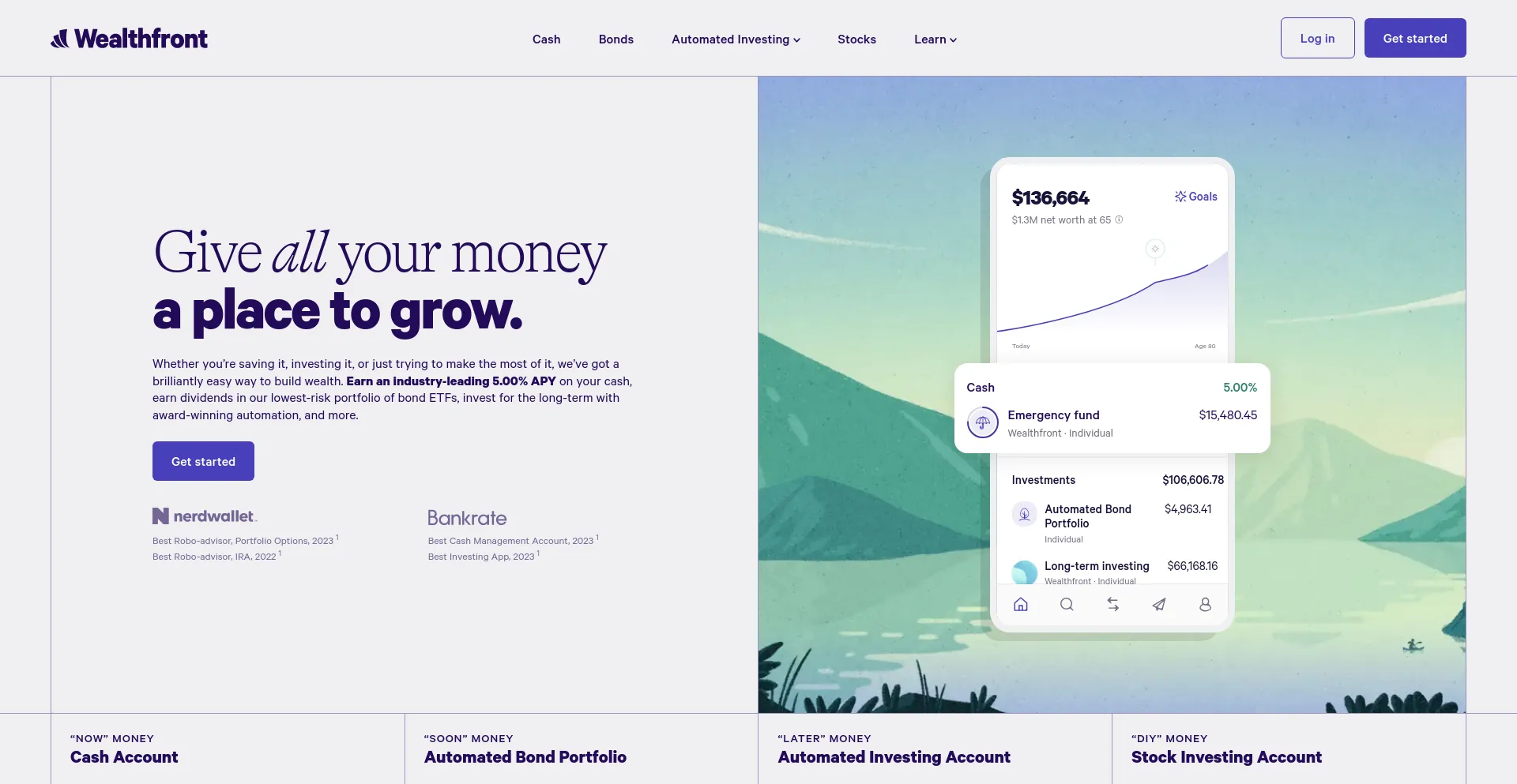 Screenshot of wealthfront.com homepage