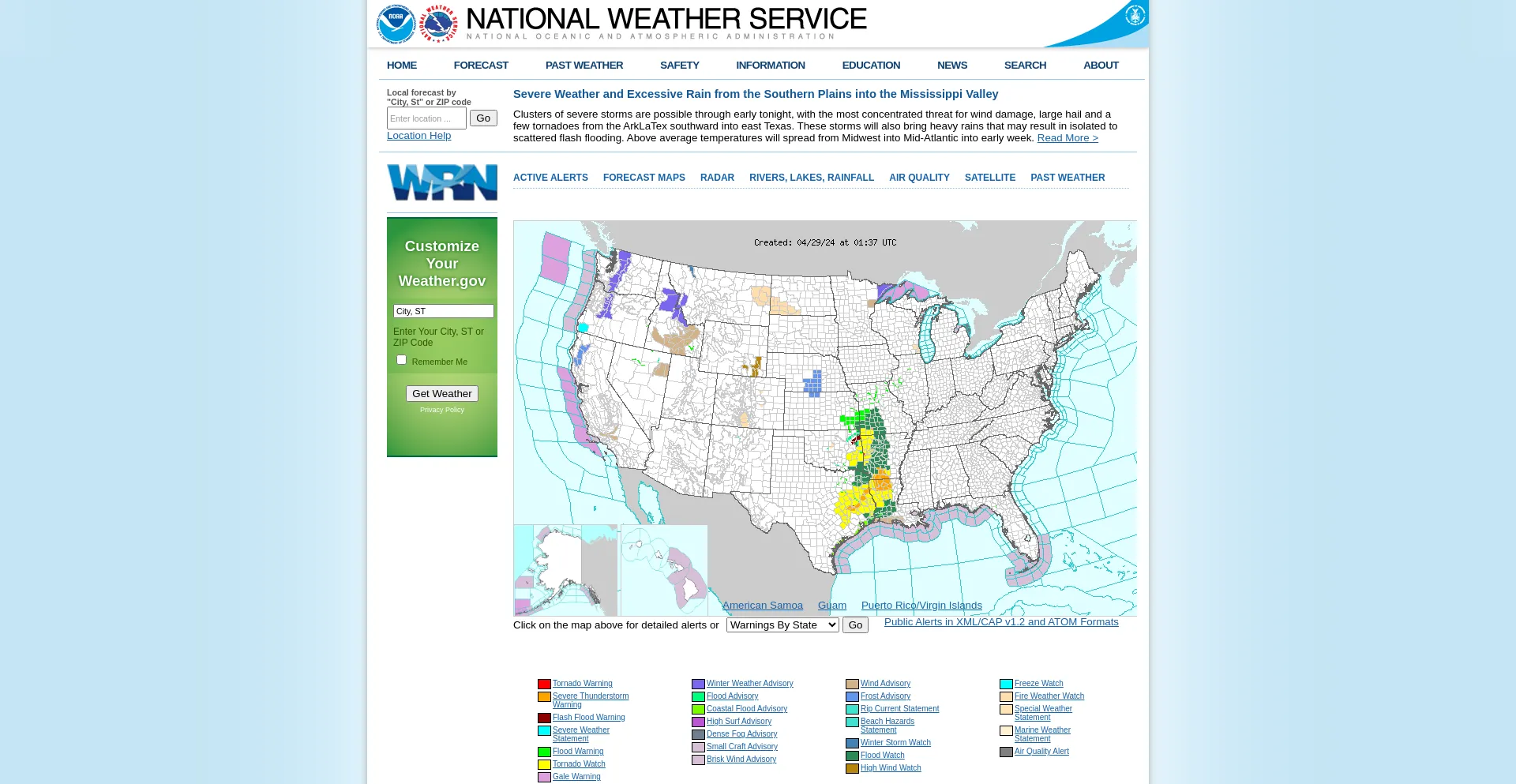 Screenshot of weather.gov homepage