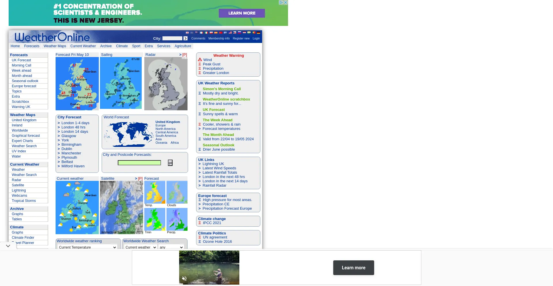 Screenshot of weatheronline.co.uk homepage