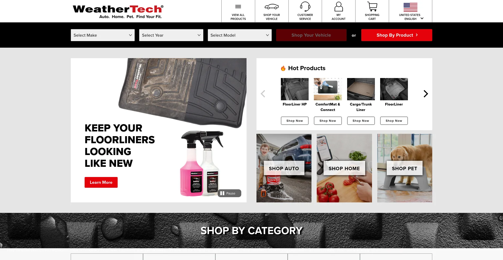 Screenshot of weathertech.com homepage