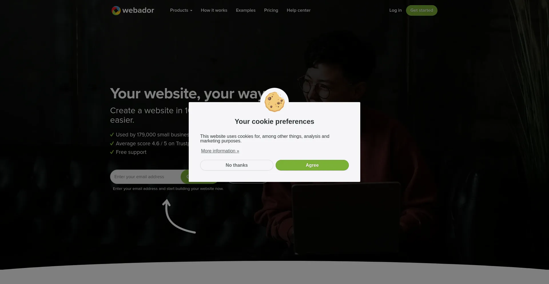 Screenshot of webador.com homepage