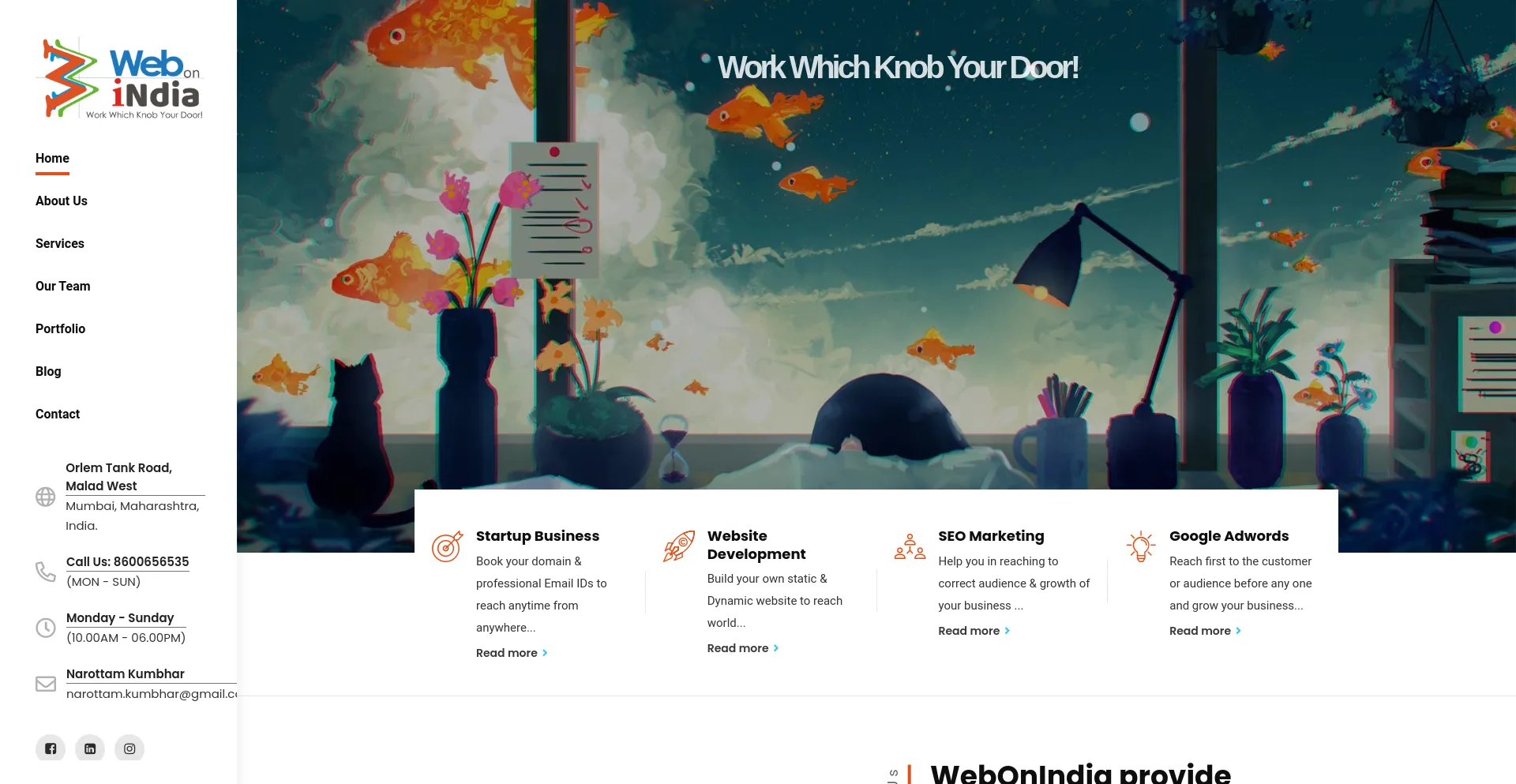 Screenshot of webonindia.in homepage