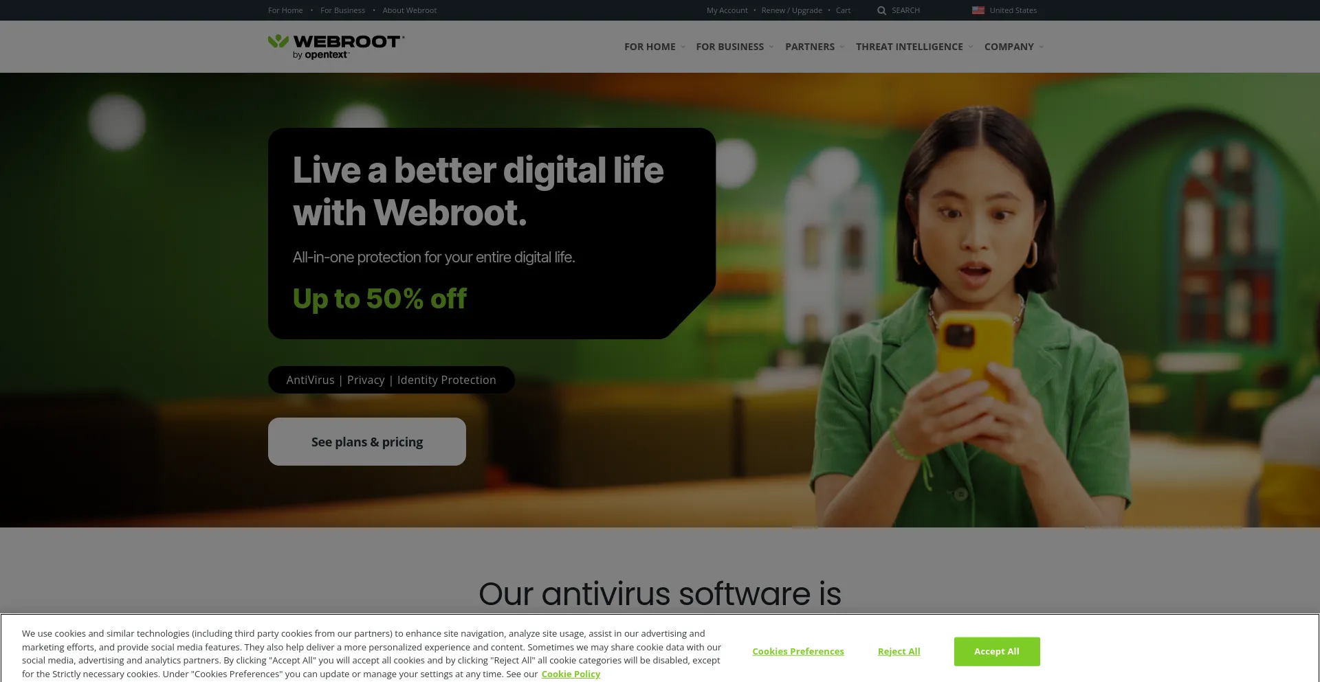 Screenshot of webroot.com homepage