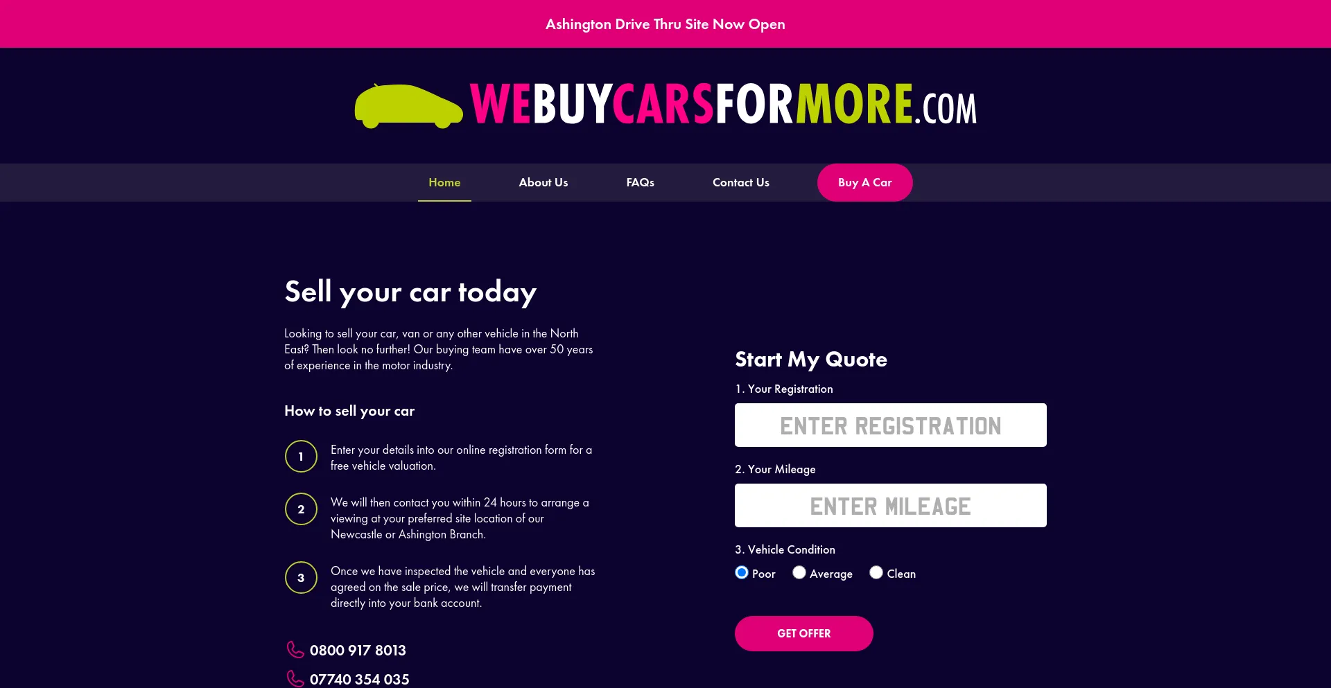 Screenshot of webuycarsformore.com homepage