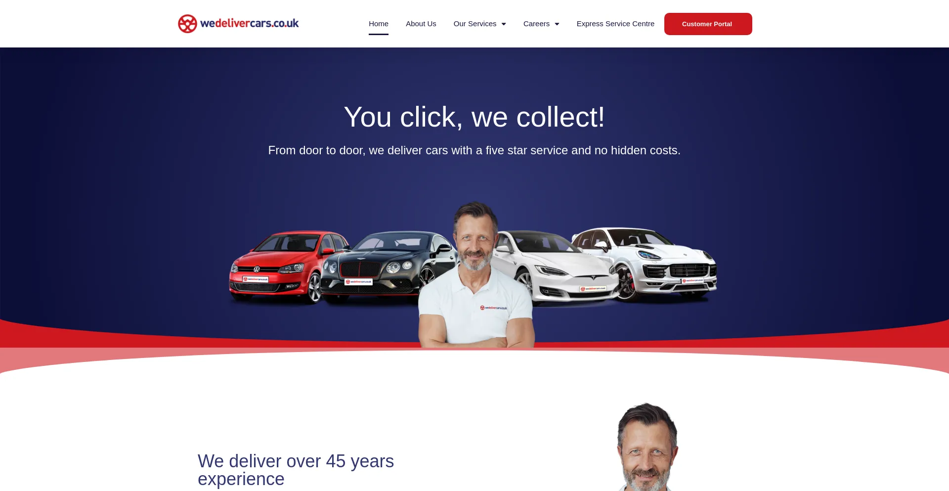 Screenshot of wedelivercars.co.uk homepage