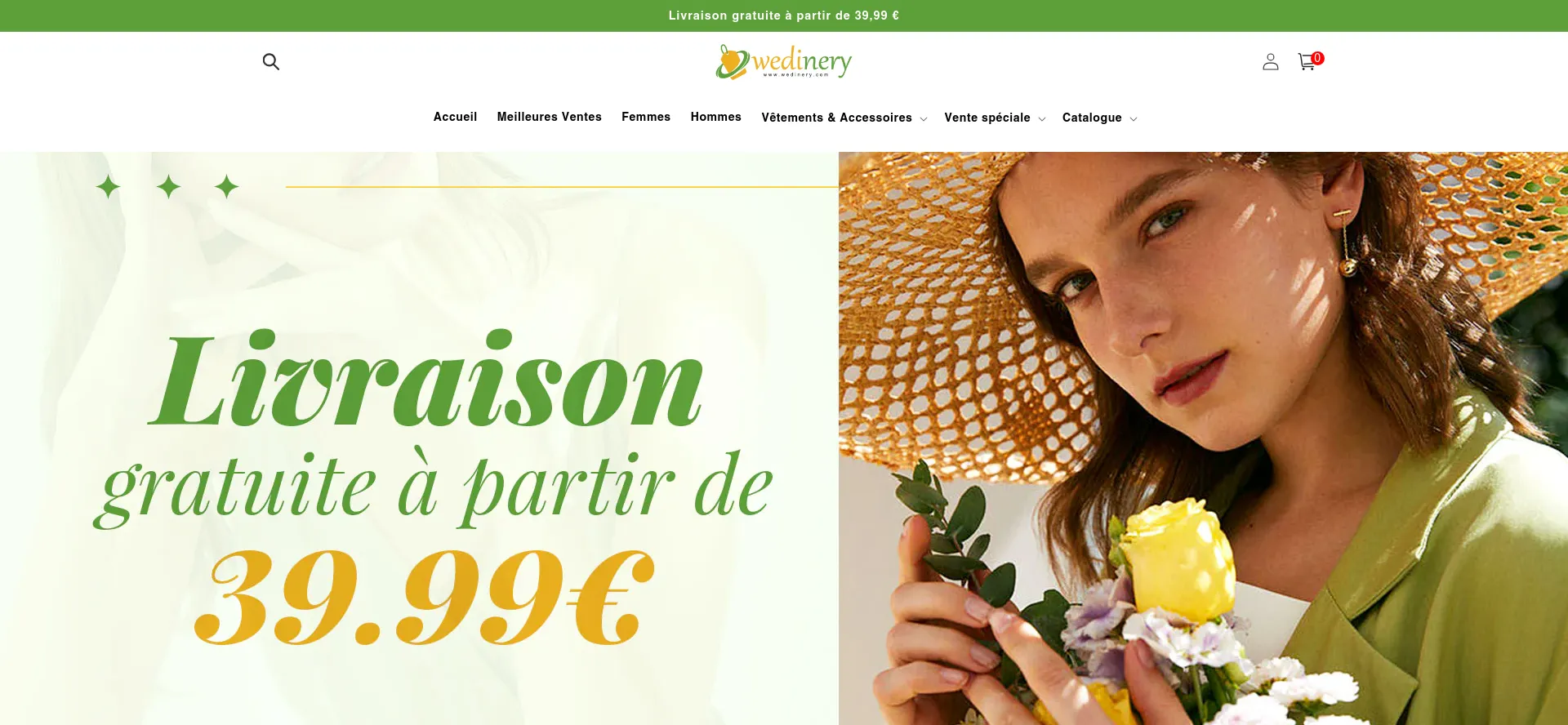 Screenshot of wedinery.com homepage