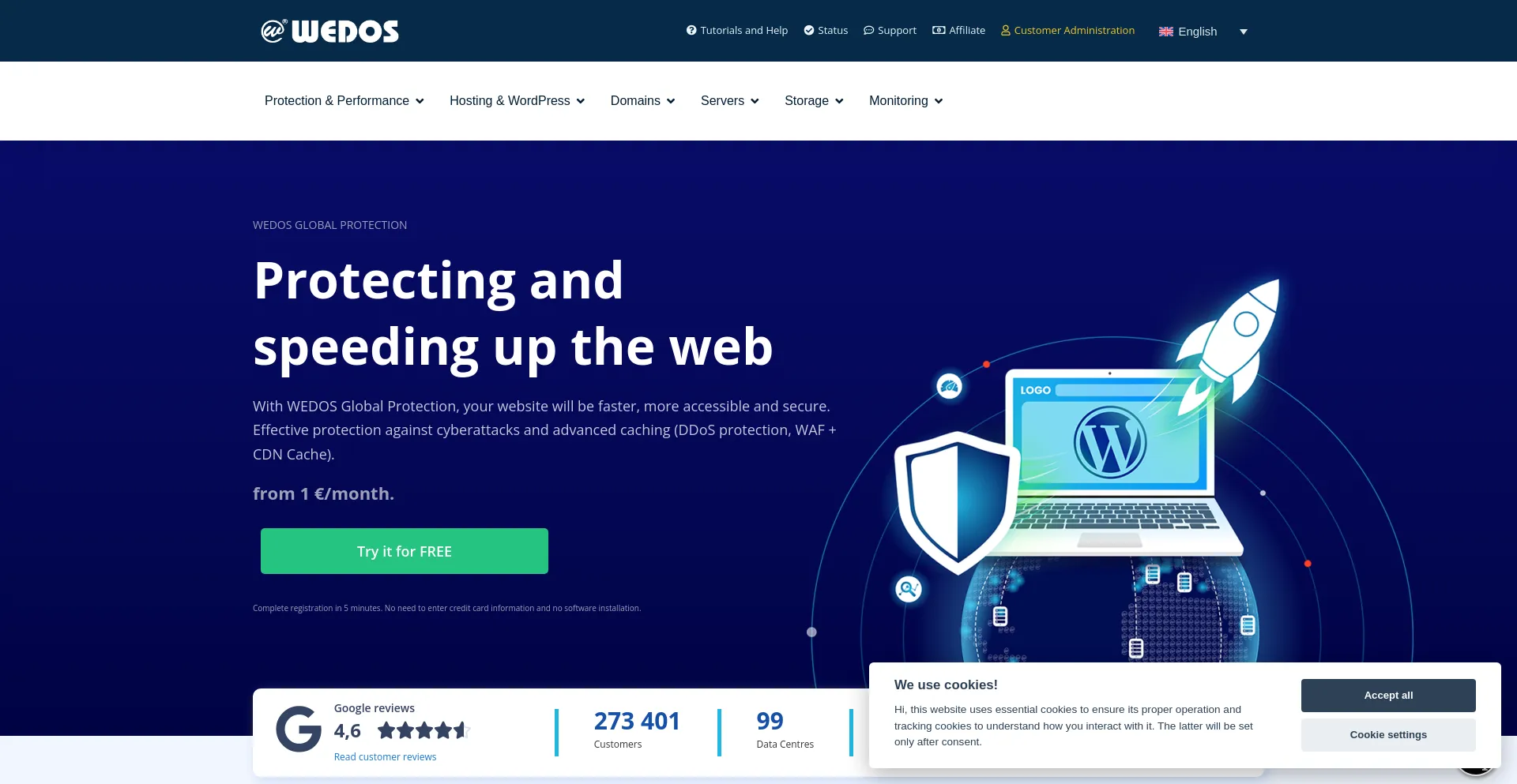 Screenshot of wedos.com homepage