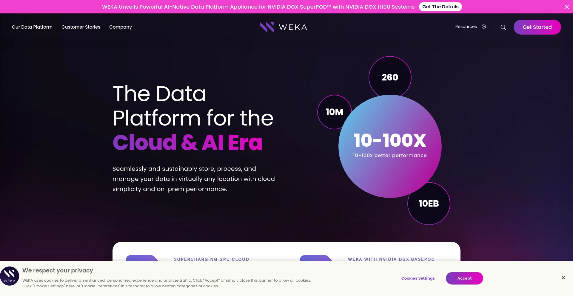 Screenshot of weka.io homepage