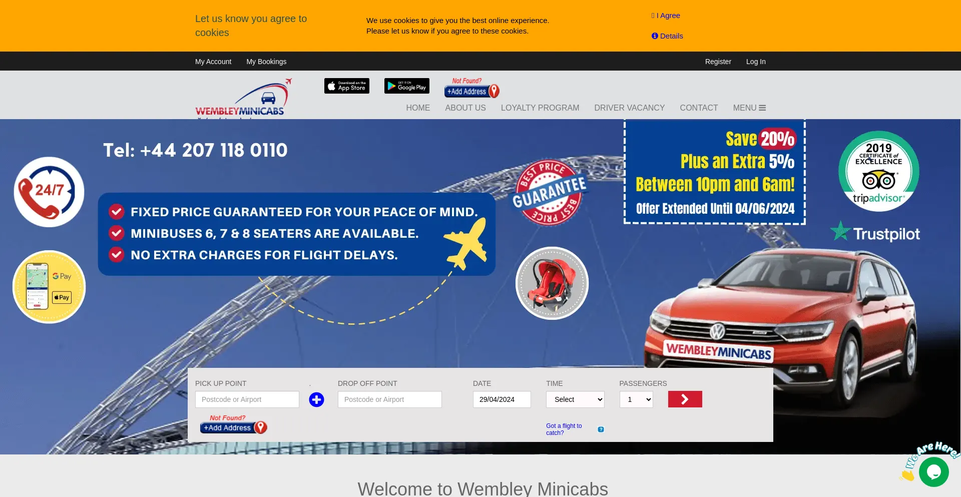 Screenshot of wembleyminicabs.co.uk homepage