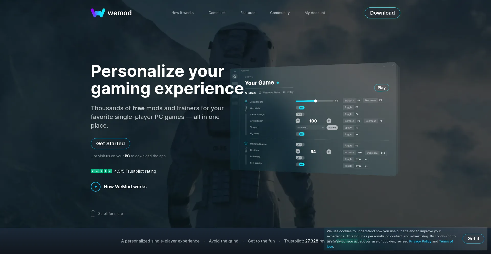 Screenshot of wemod.com homepage