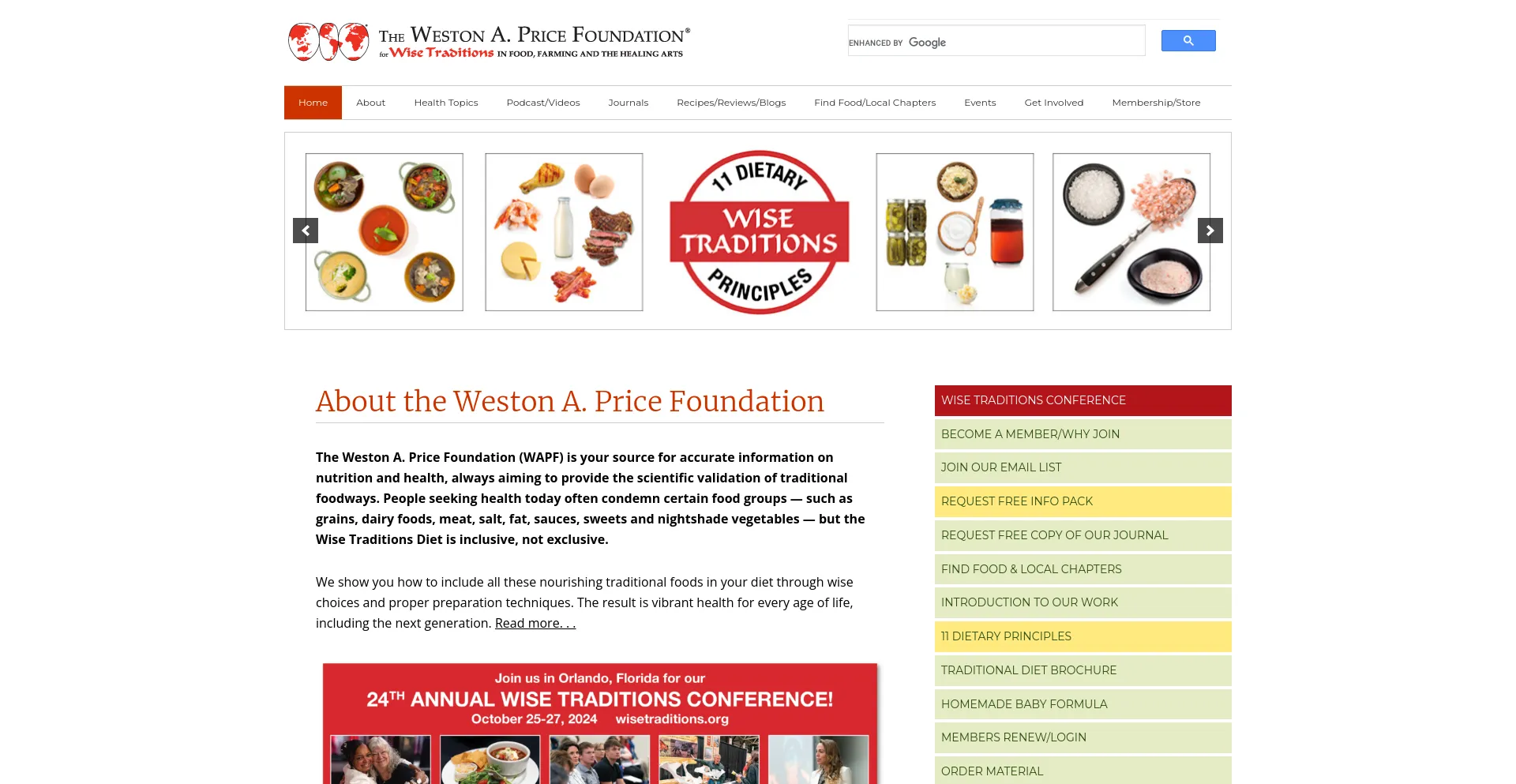 Screenshot of westonaprice.org homepage