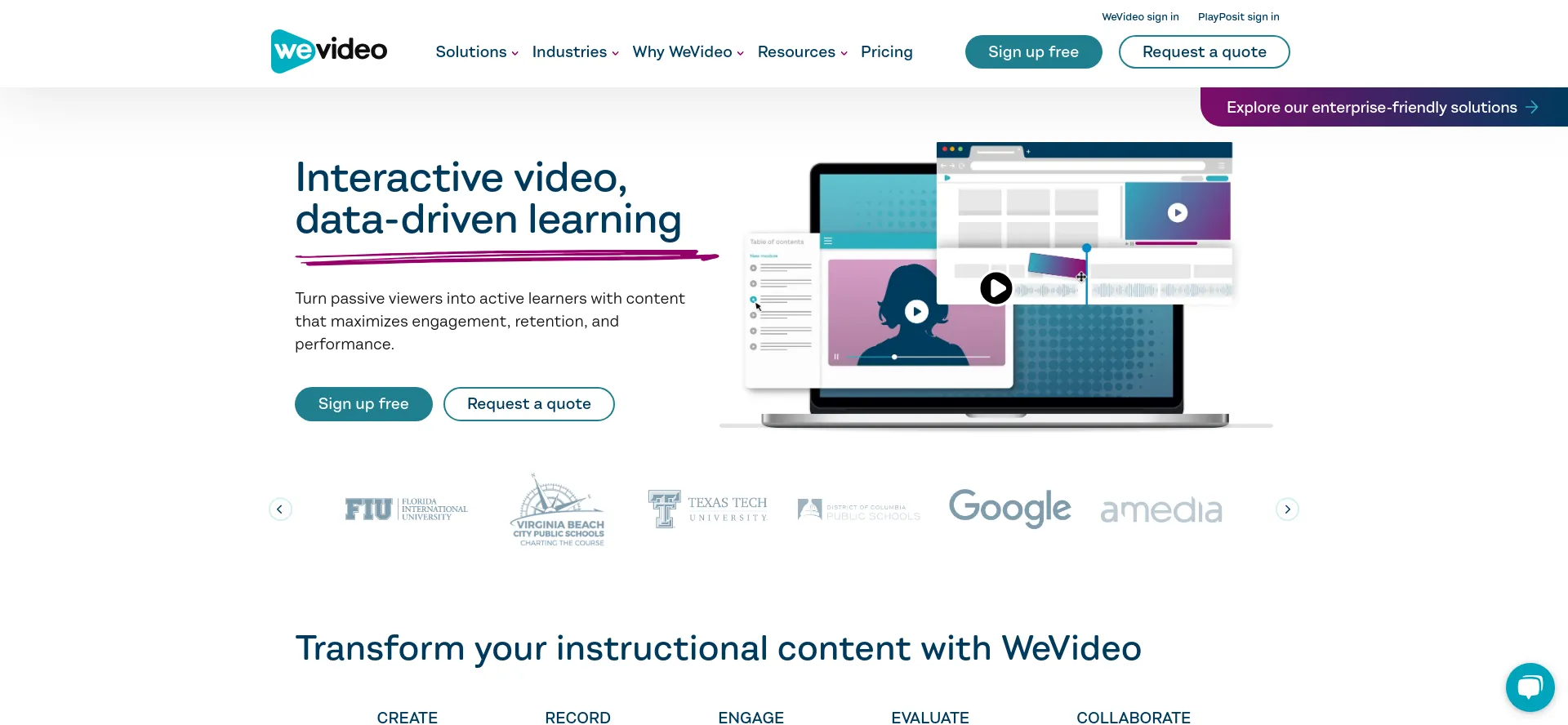 Screenshot of wevideo.com homepage