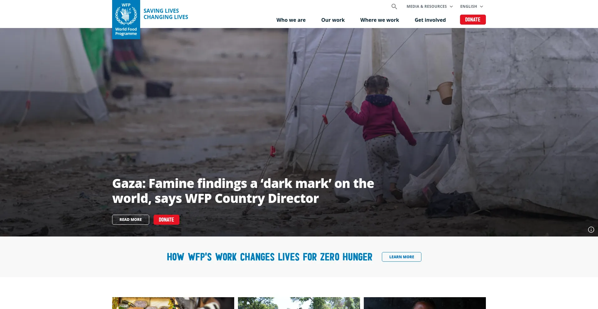 Screenshot of wfp.org homepage