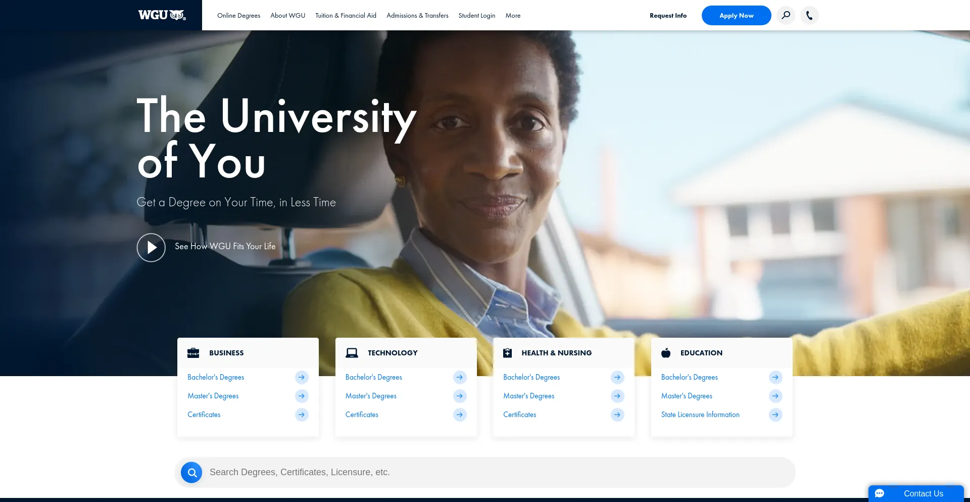 Screenshot of wgu.edu homepage