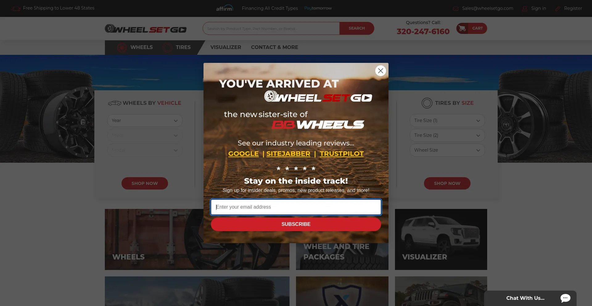 Screenshot of wheelsetgo.com homepage