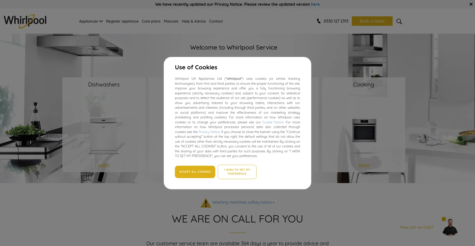 Screenshot of whirlpoolservice.co.uk homepage