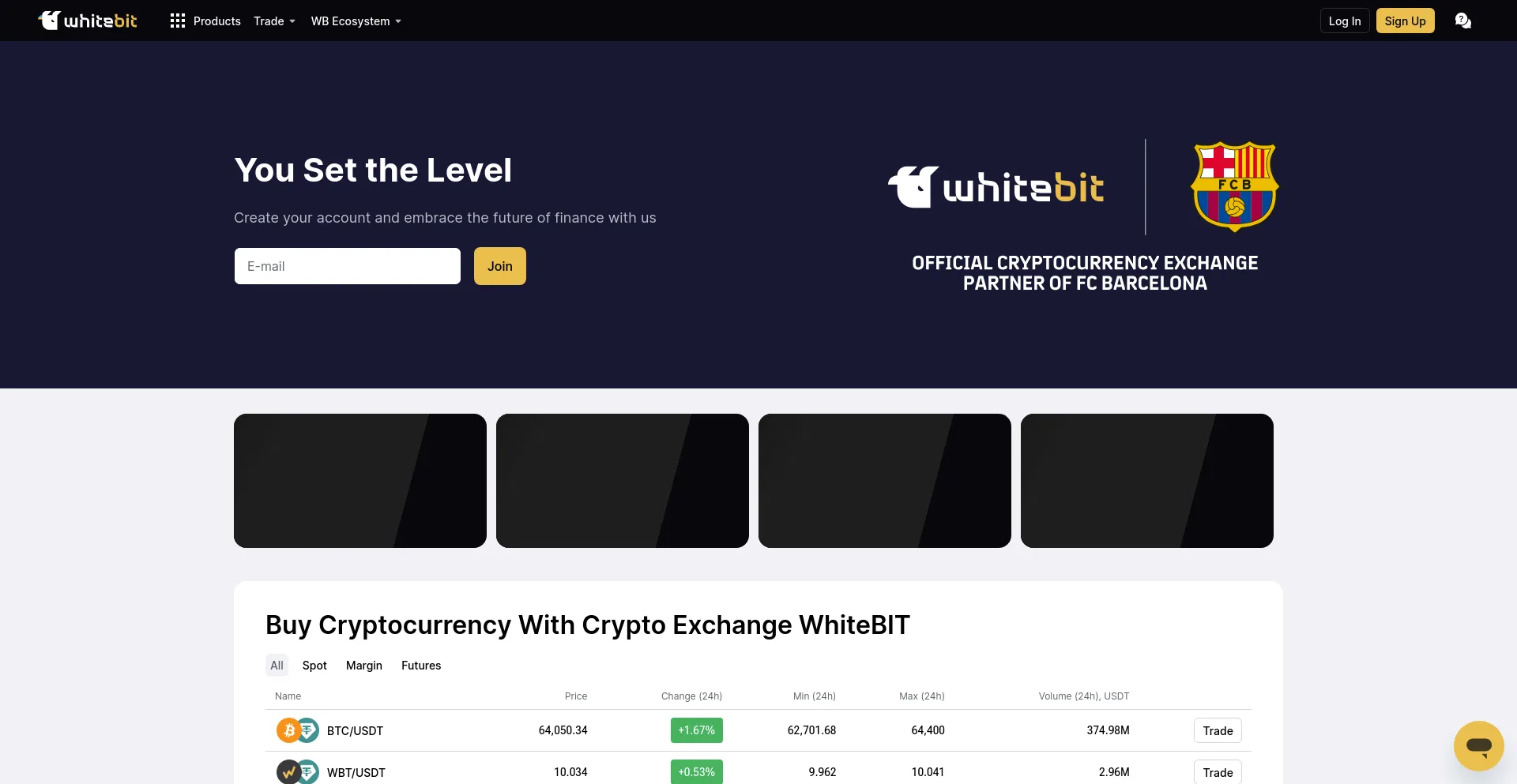 Screenshot of whitebit.com homepage