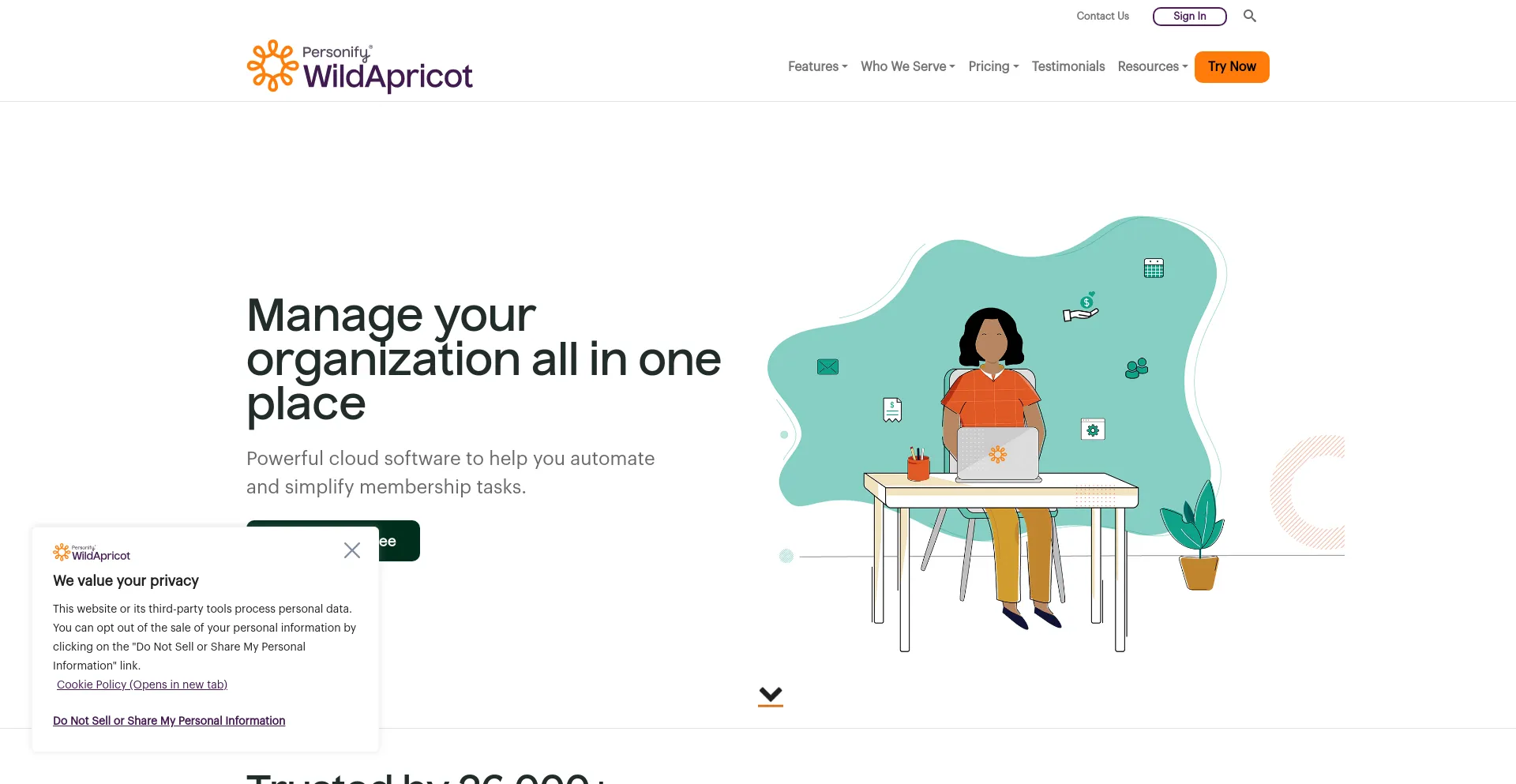 Screenshot of wildapricot.com homepage