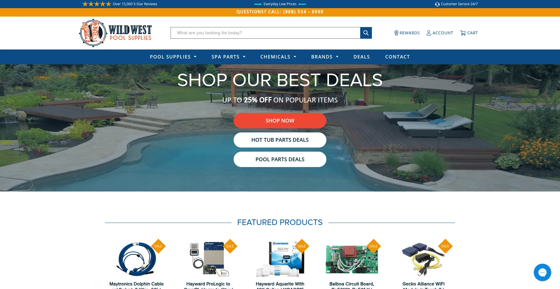 Screenshot of wildwestpoolsupplies.com homepage