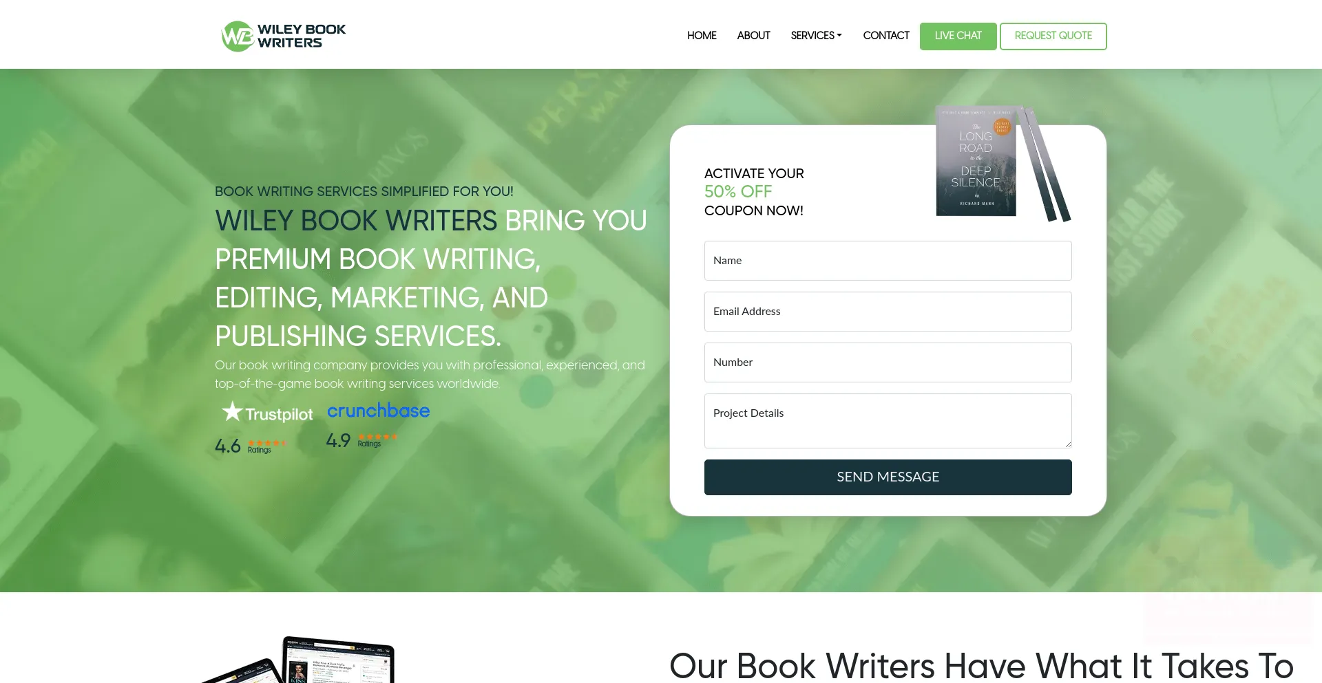 Screenshot of wileybookwriters.com homepage