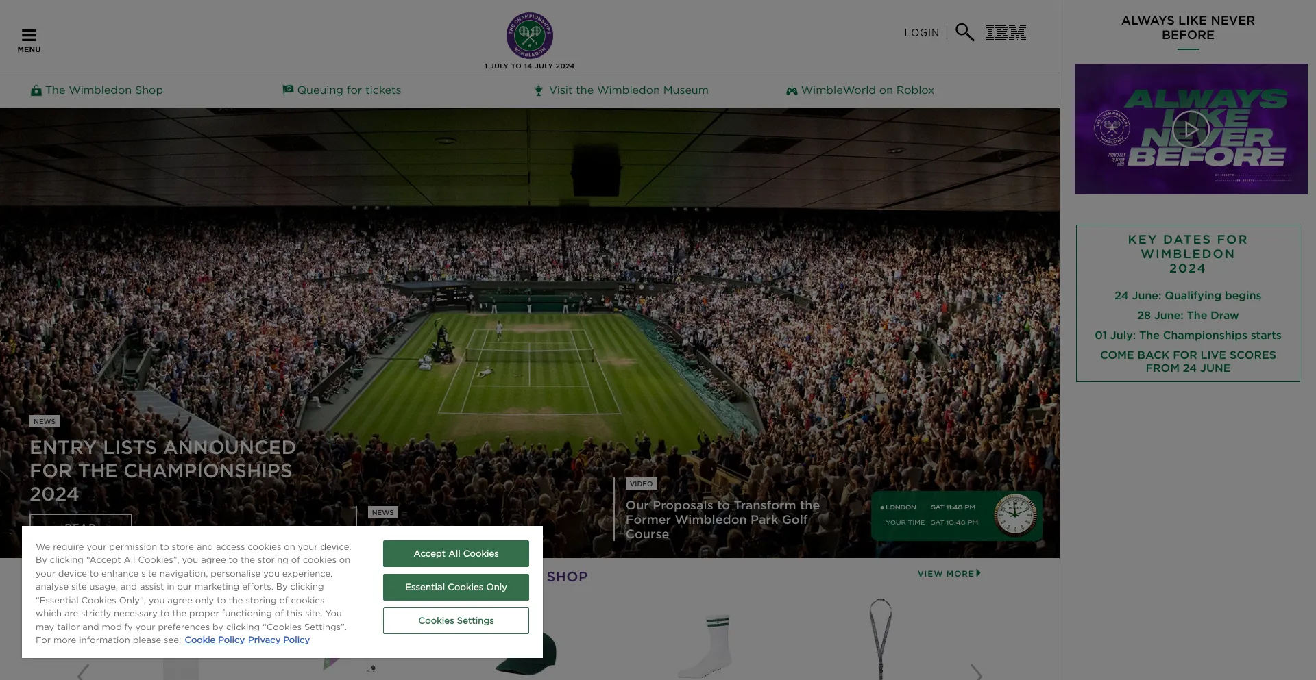 Screenshot of wimbledon.com homepage