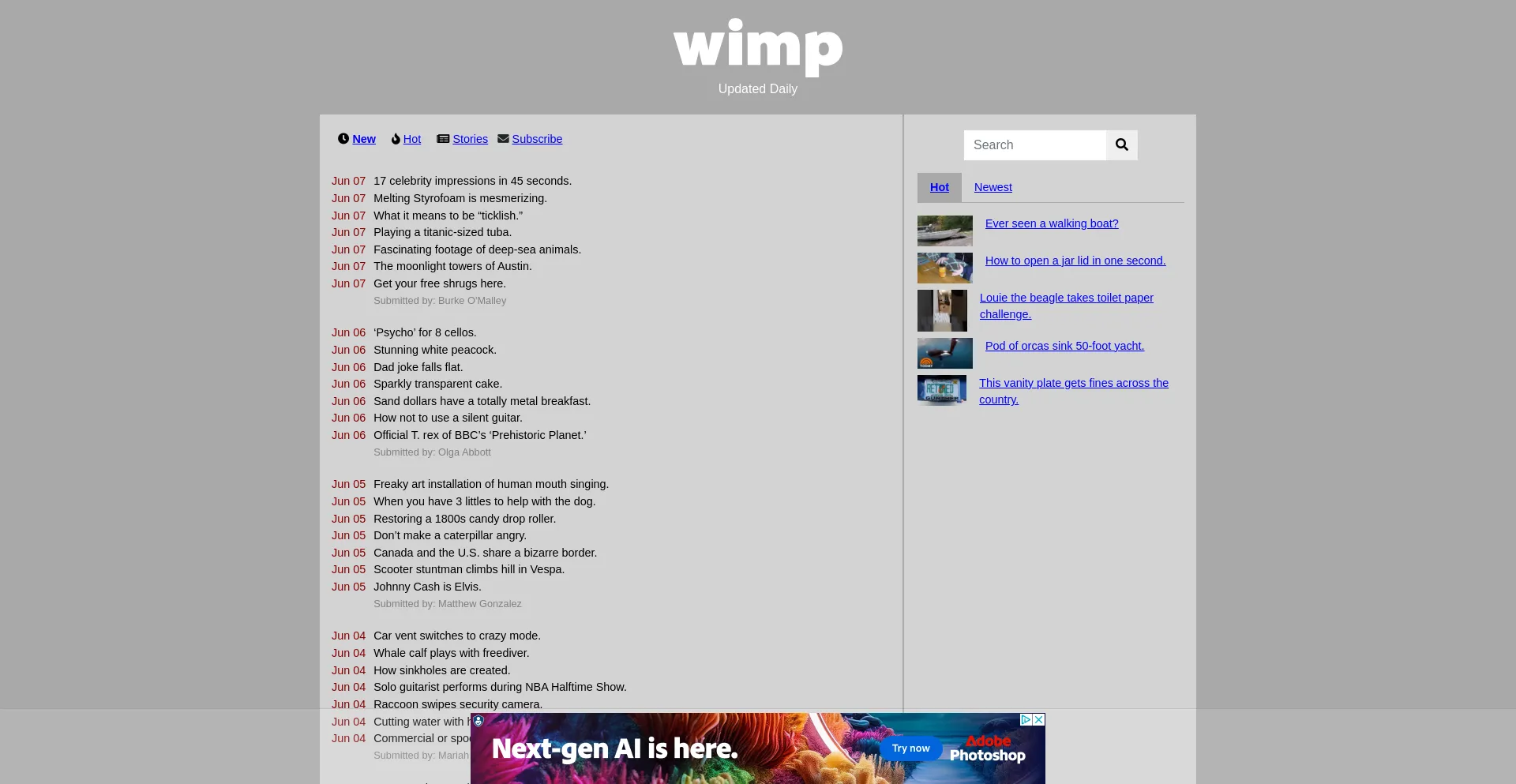 Screenshot of wimp.com homepage