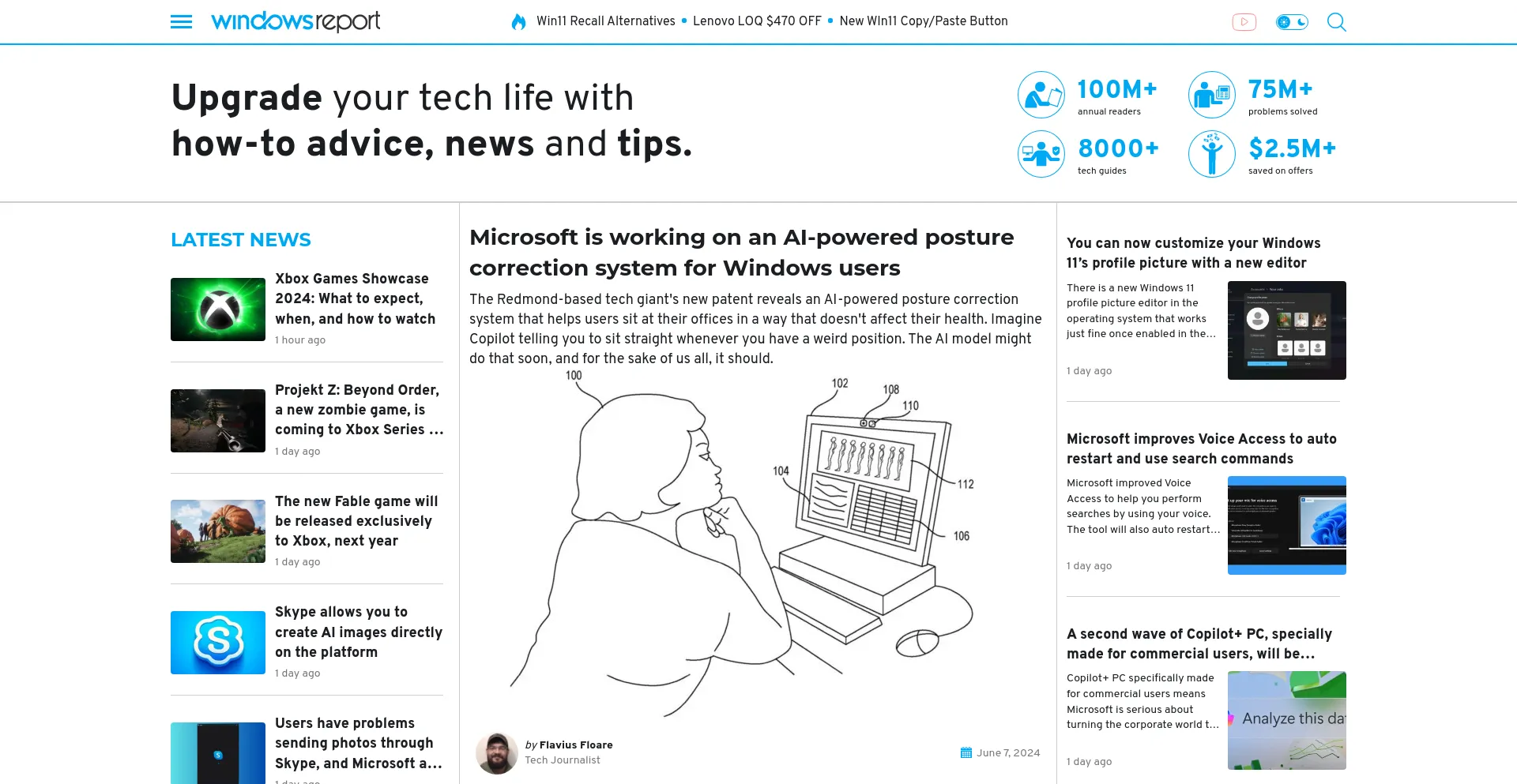 Screenshot of windowsreport.com homepage