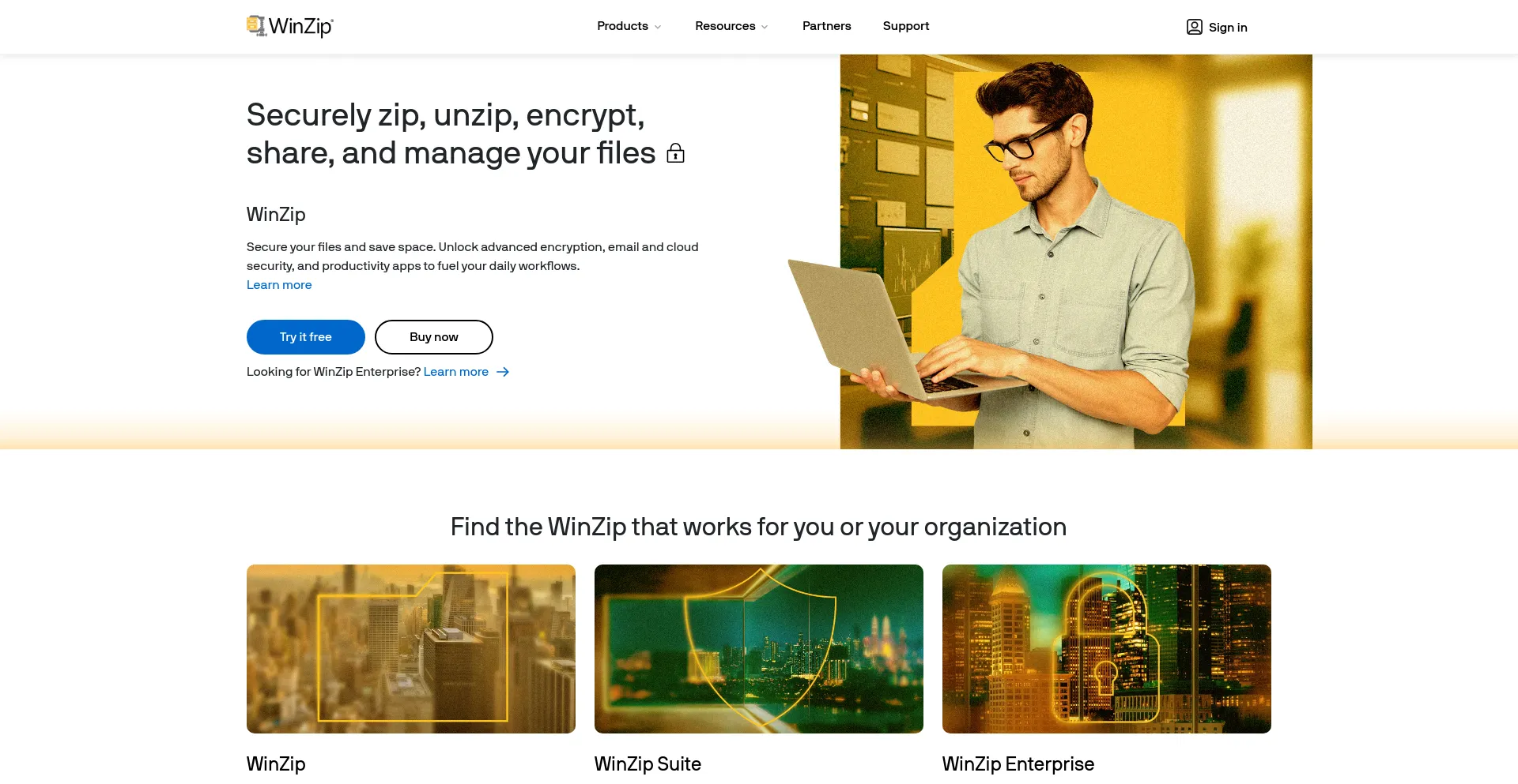 Screenshot of winzip.com homepage