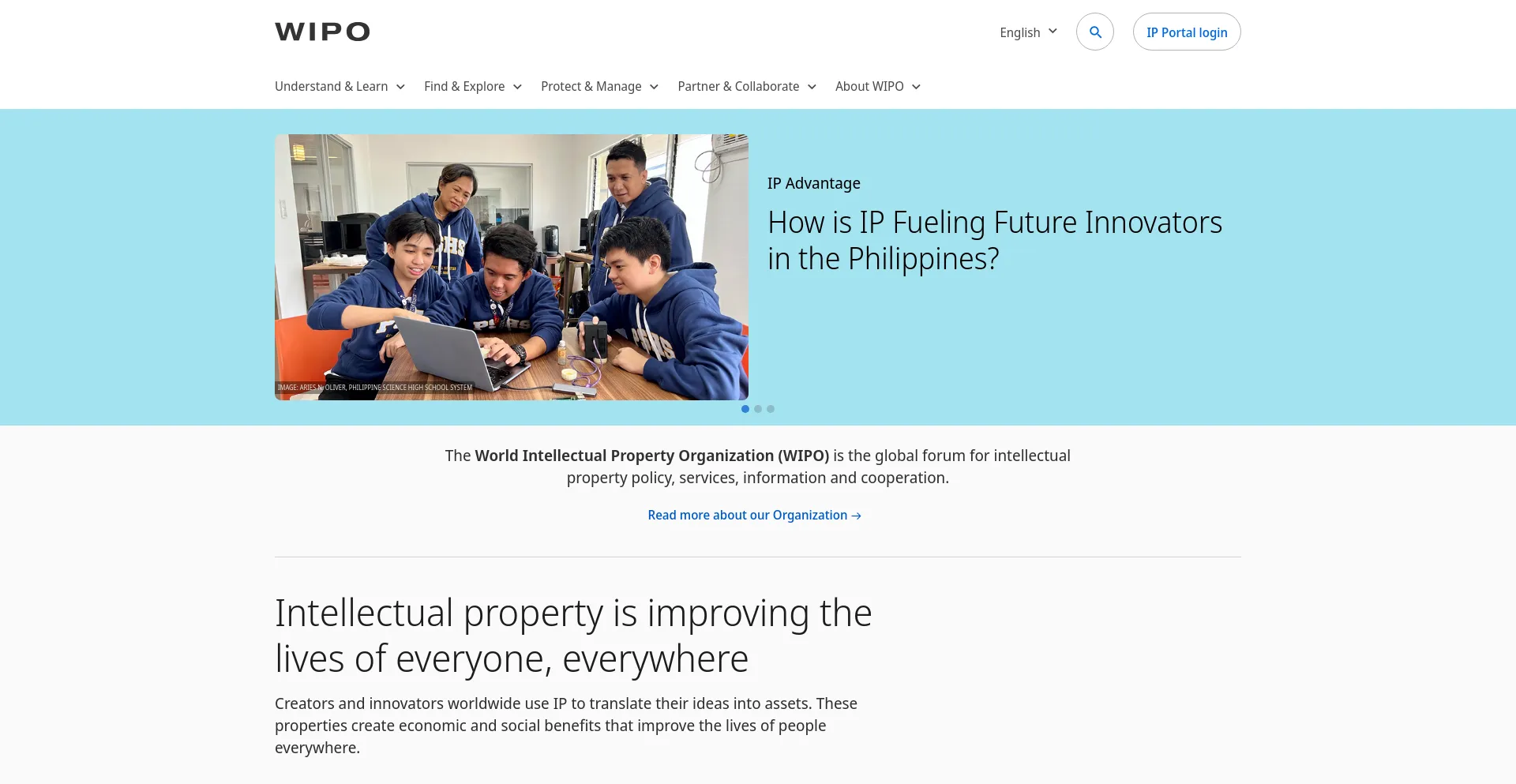 Screenshot of wipo.int homepage