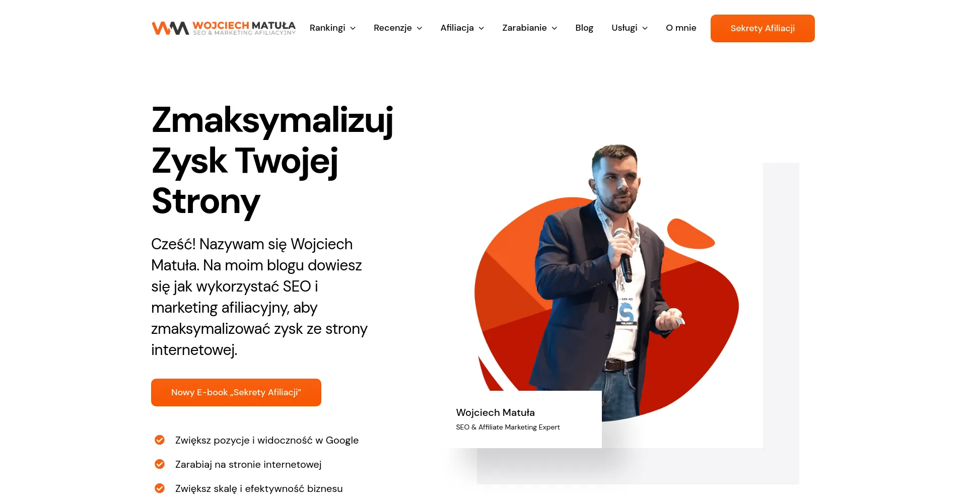 Screenshot of wojciechmatula.com homepage