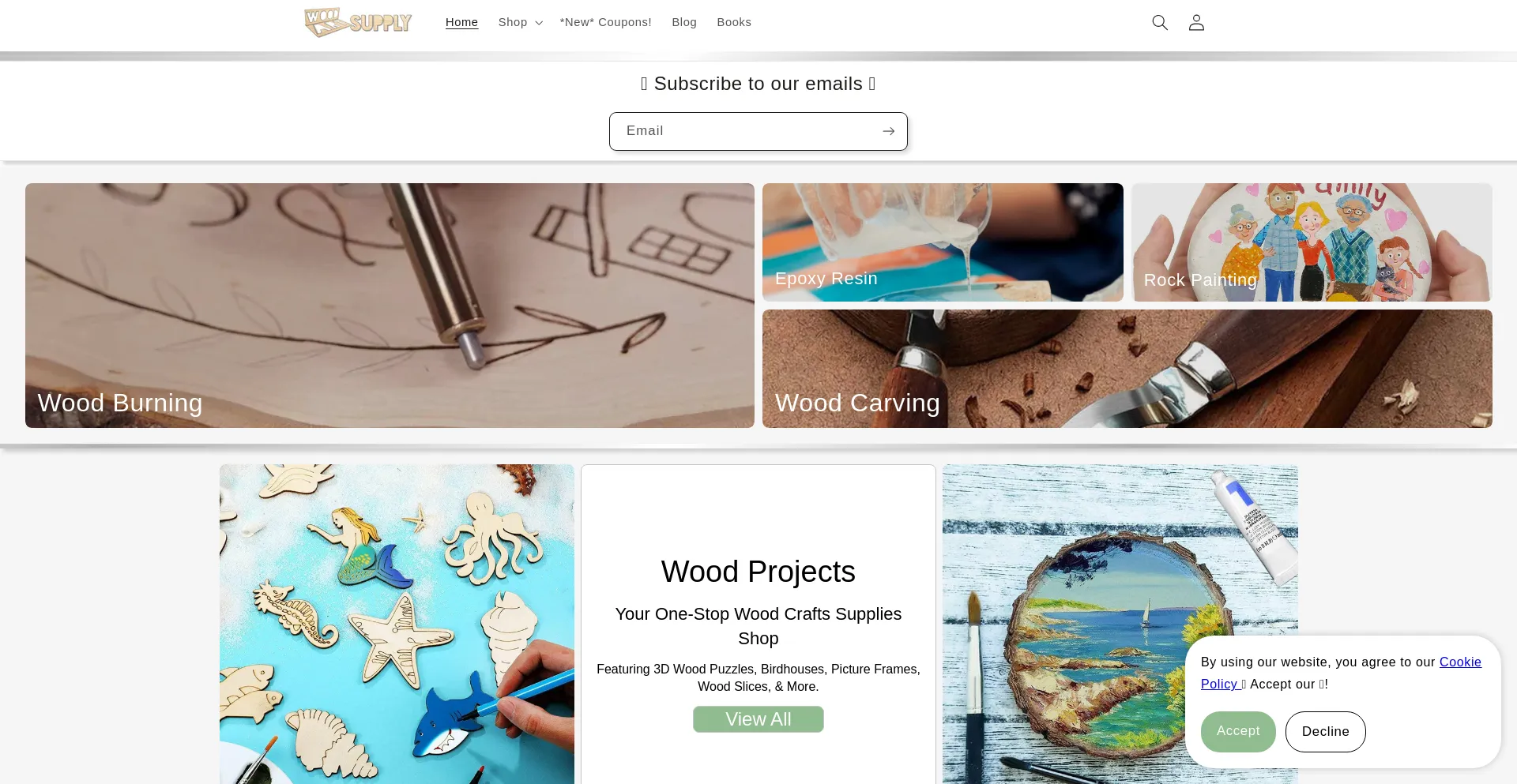 Screenshot of woodartsupply.com homepage