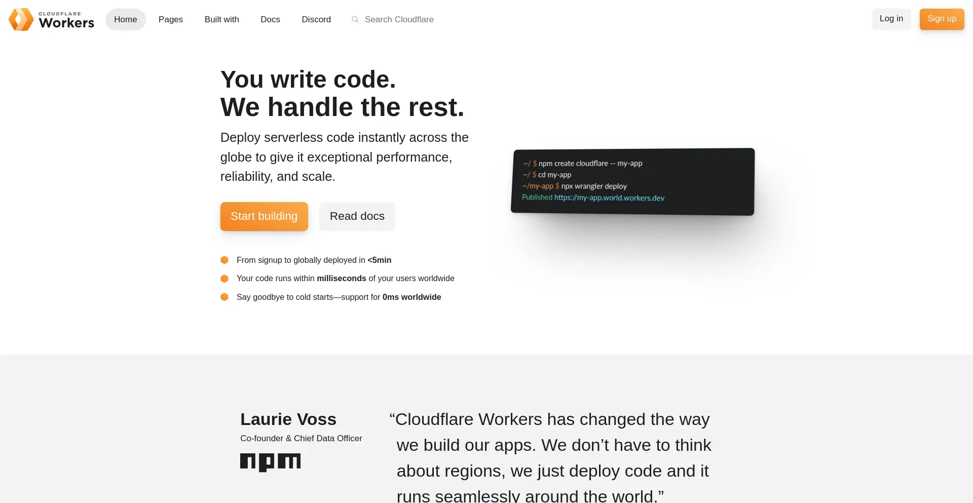 Screenshot of workers.dev homepage